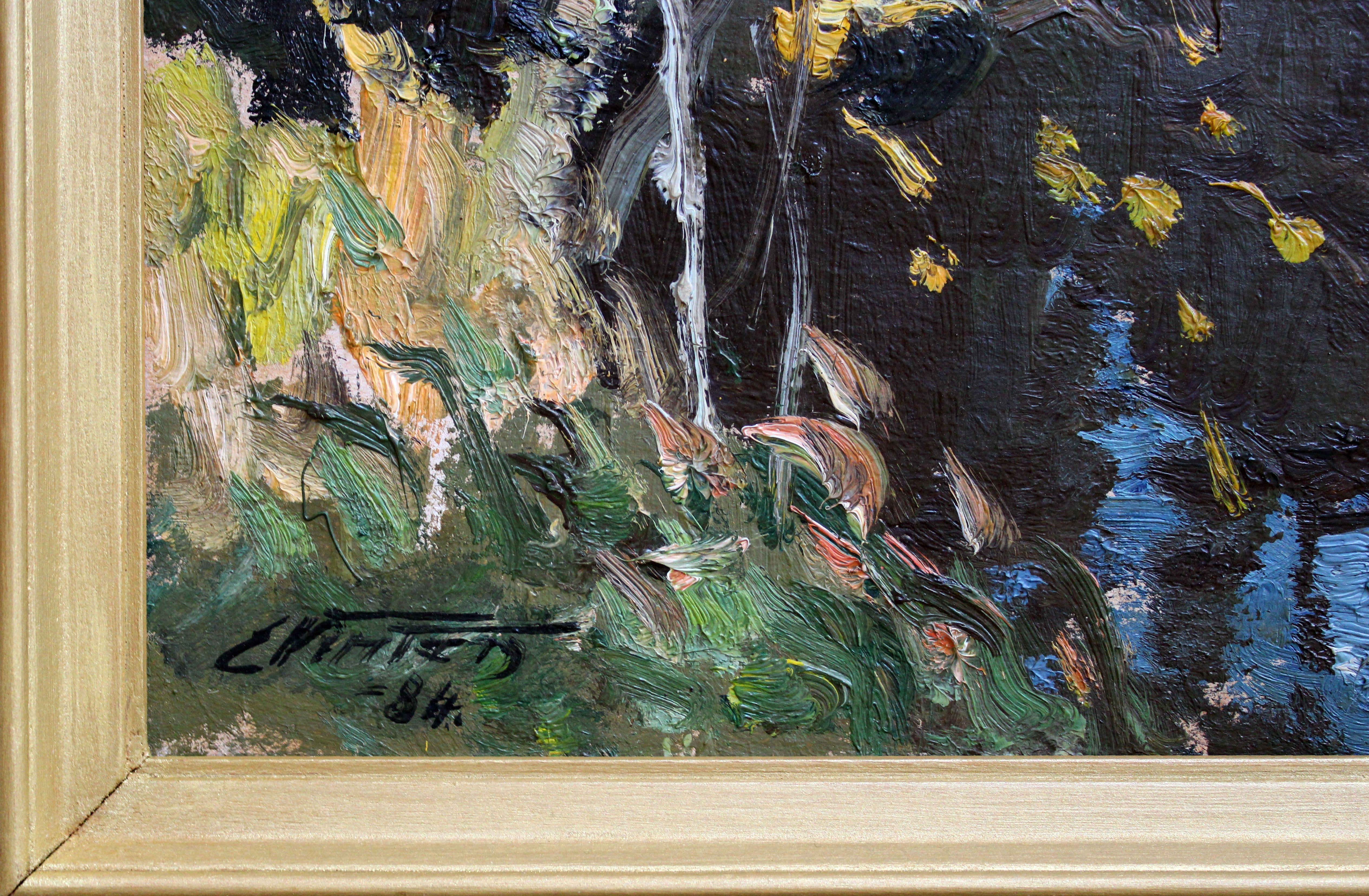 Im Herbst. 1984, Karton, Öl, 40x50 cm, River in autumn. im Angebot 4