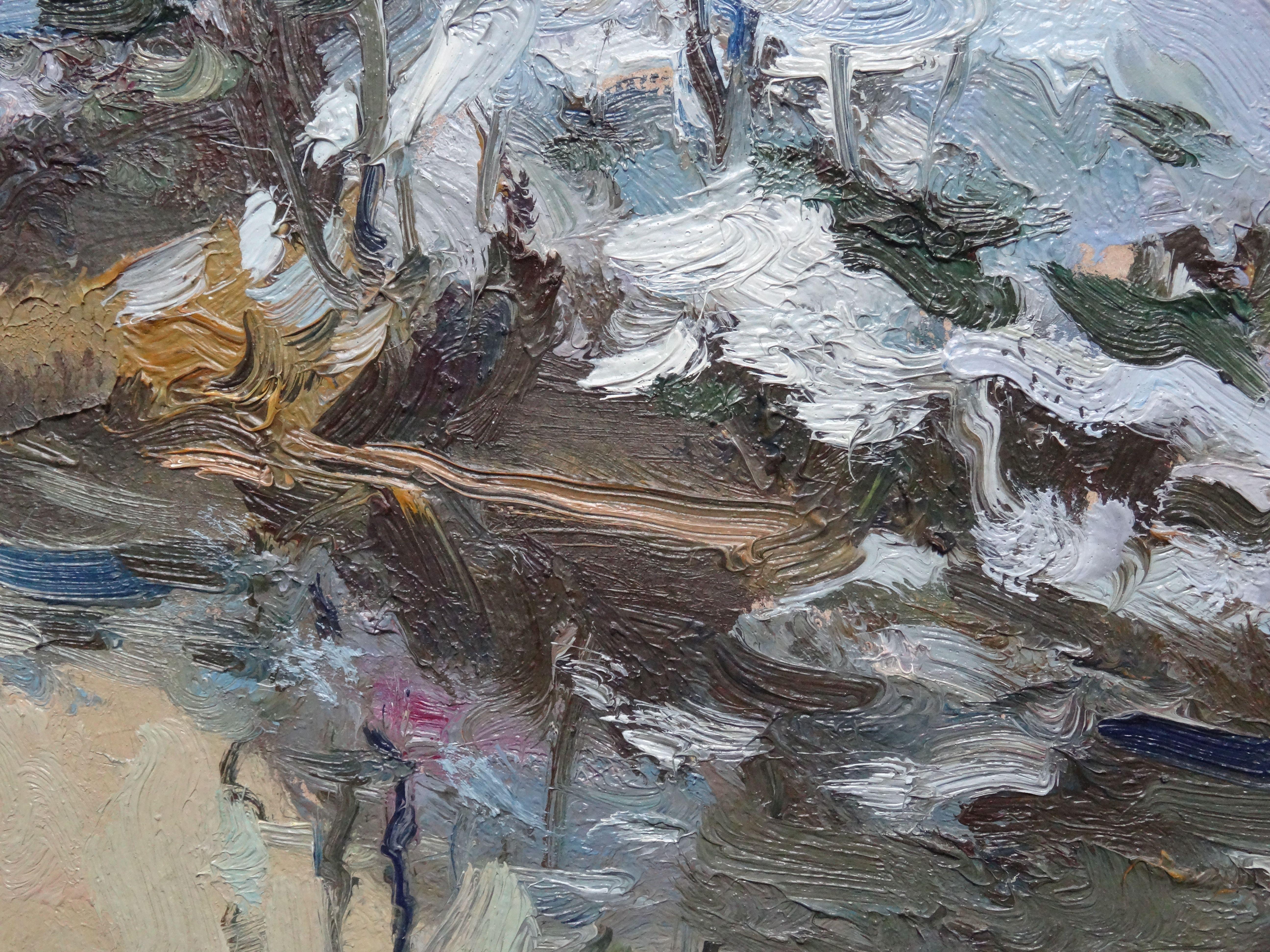 River in Winter. 1987, Öl auf Karton, 40x50 cm (Impressionismus), Painting, von Edgars Vinters
