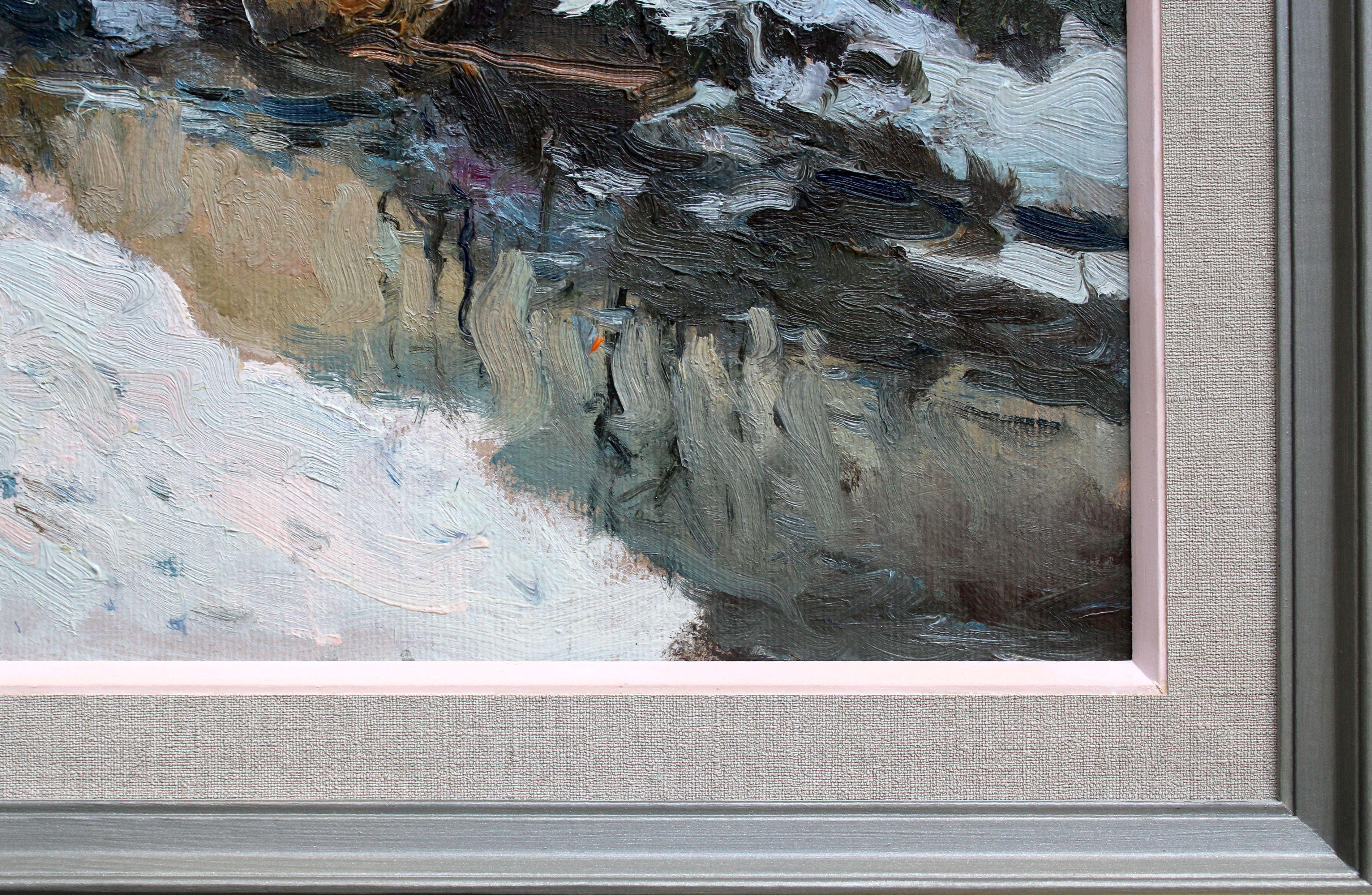 River in Winter. 1987, Öl auf Karton, 40x50 cm im Angebot 4