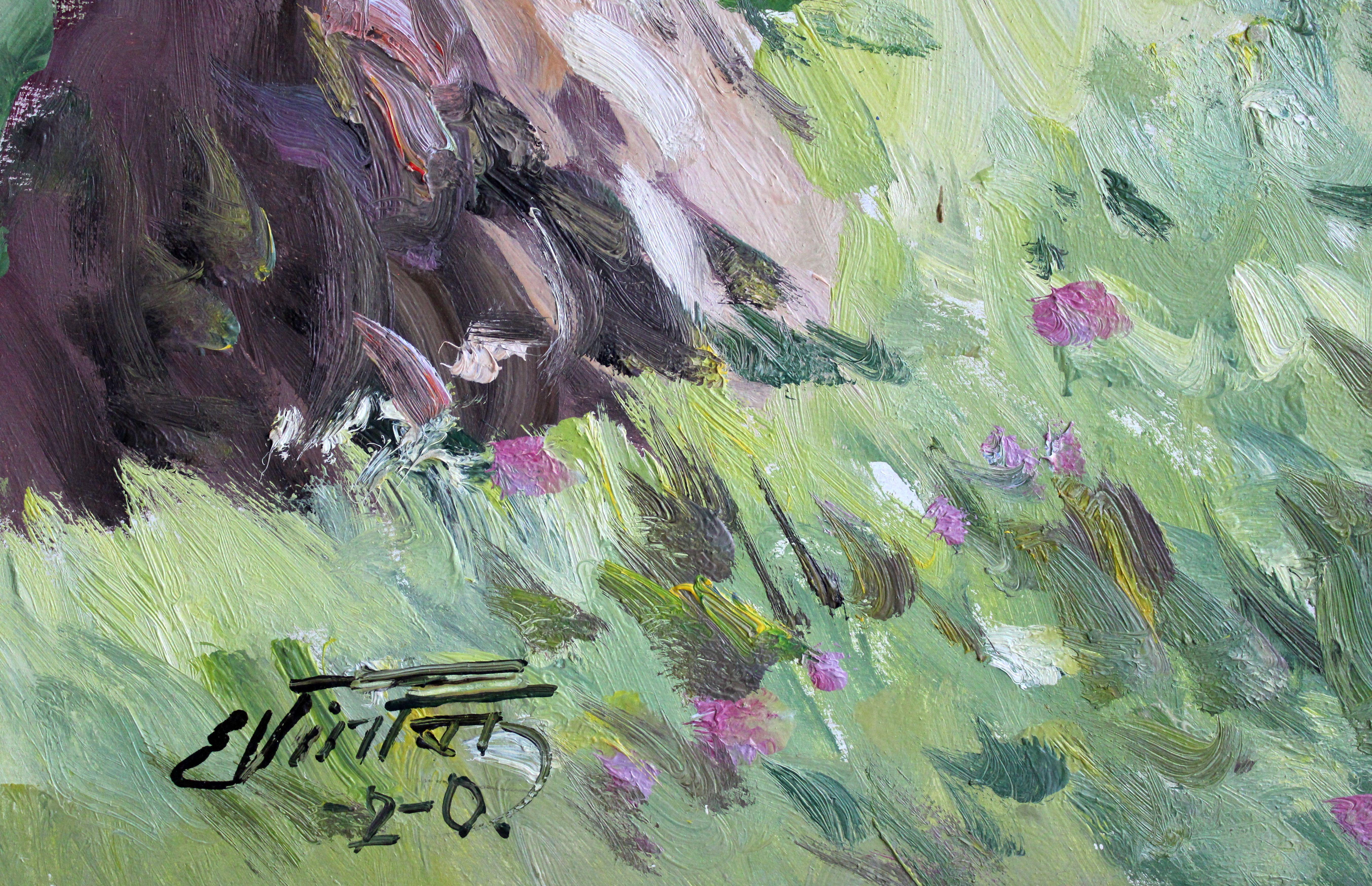 Campo de centeno. 2000. Cartón, óleo, 69x91 cm
Paisaje de verano con campo de centeno y río por Edgars Vinters