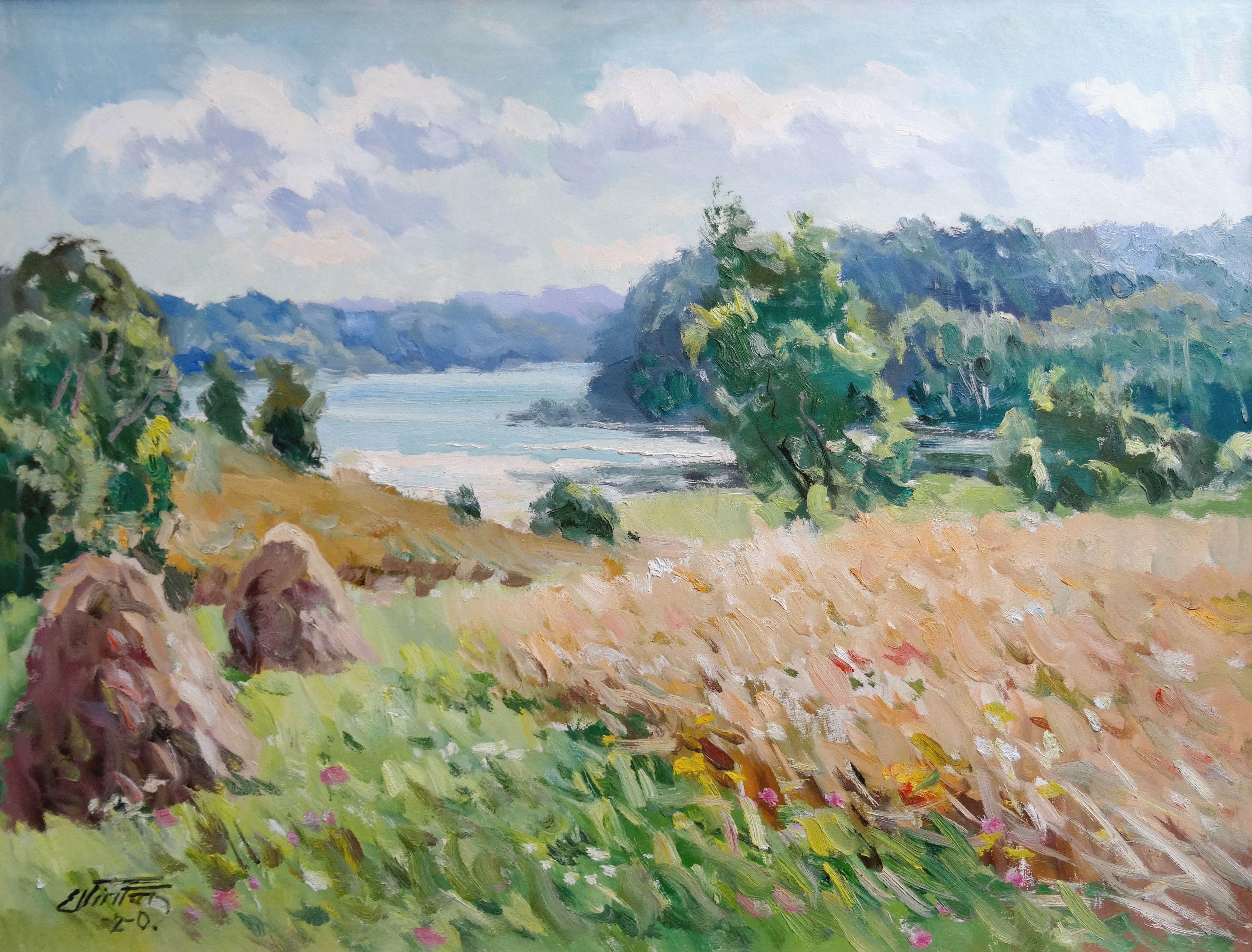 Edgars Vinters Landscape Art – Roggenfeld. 2000. Pappe, Öl, 69x91 cm