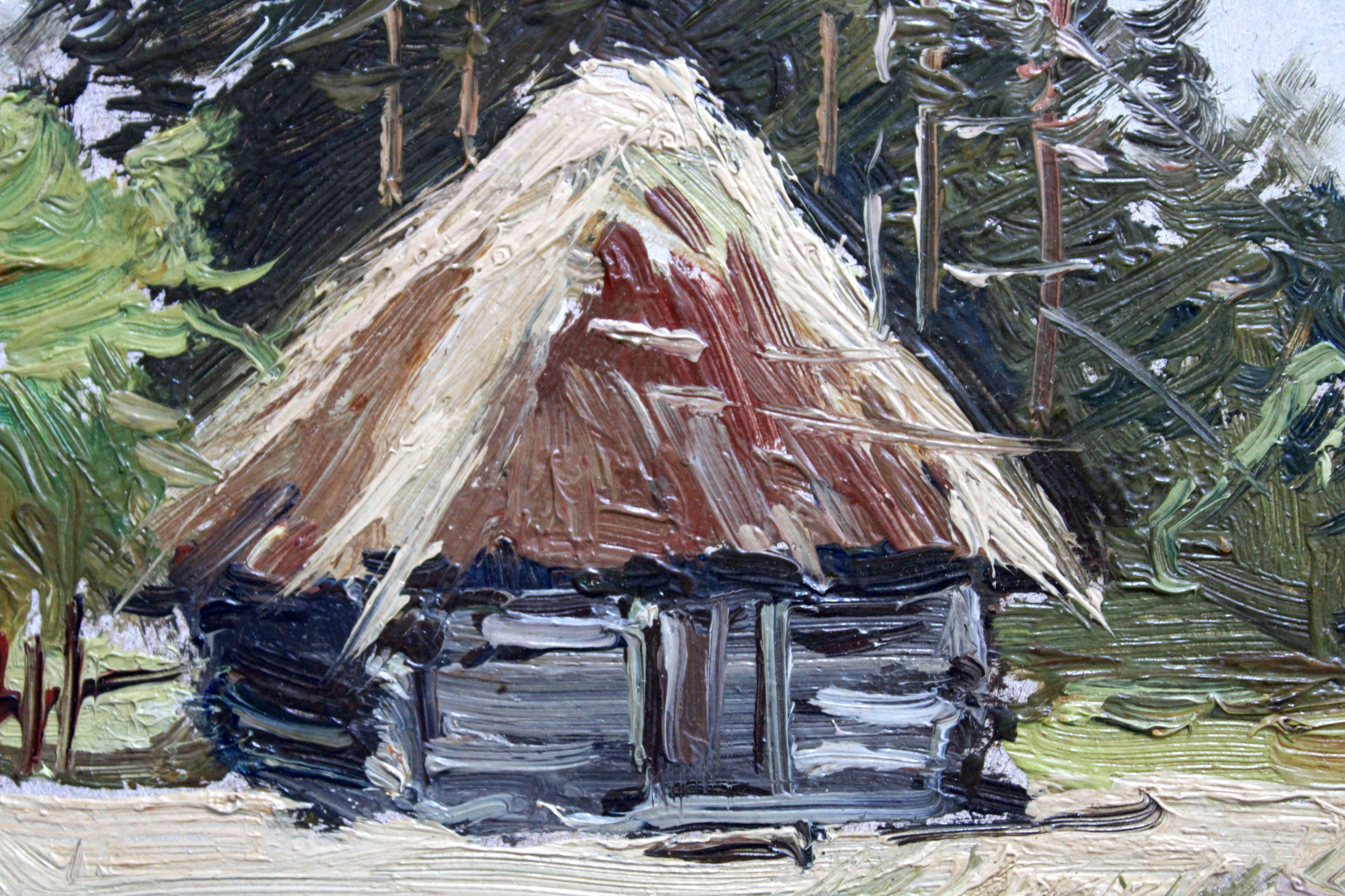 Sauna en el Museo al Aire Libre. Óleo sobre cartón, 13x24 cm en venta 1
