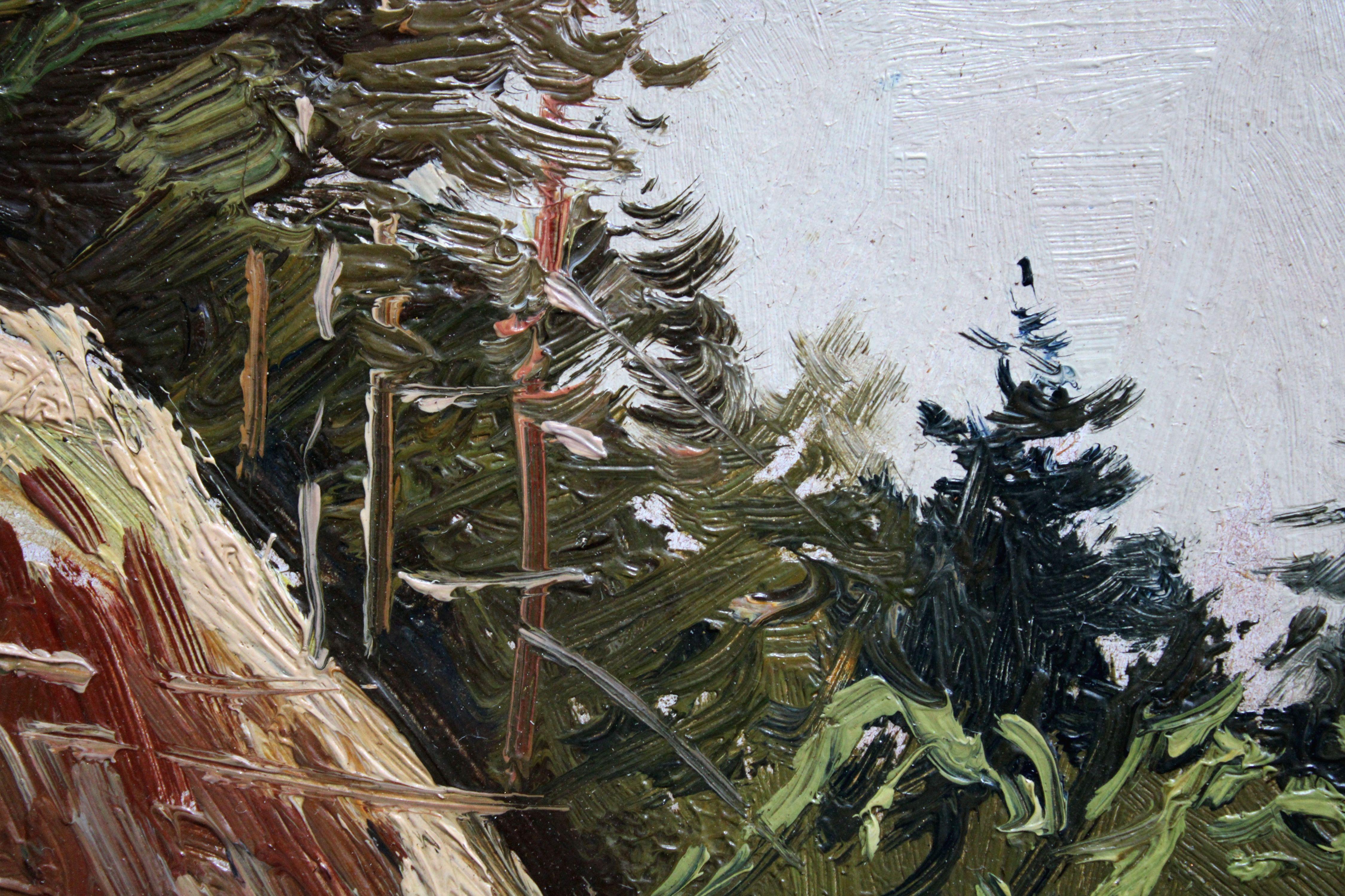 Sauna en el Museo al Aire Libre. Óleo sobre cartón, 13x24 cm en venta 4