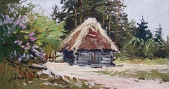 Sauna in the Open Air Museum. Oil on cardboard, 13x24 cm