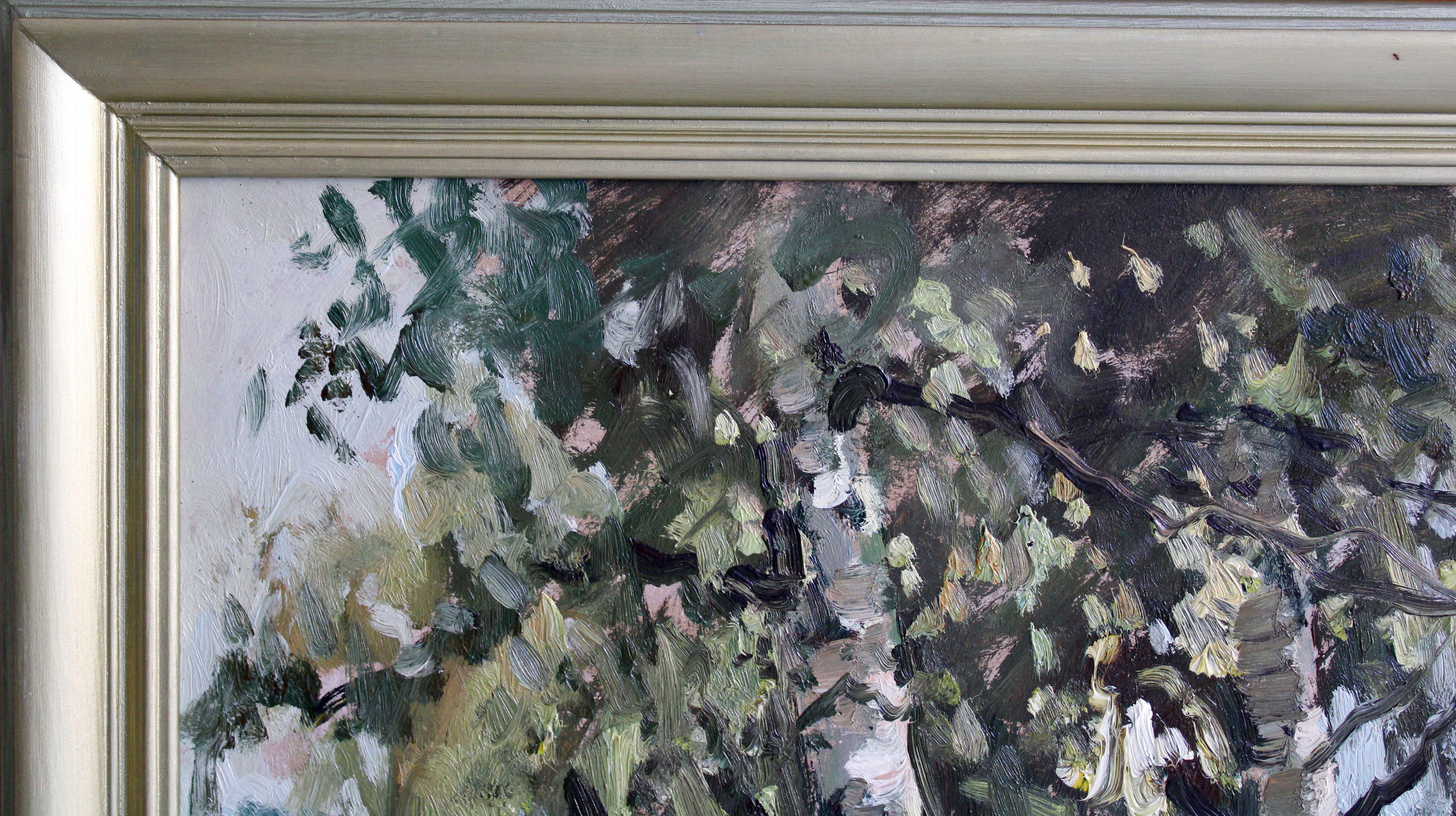 Oiseaux de printemps. 1990. Carton, huile, 70x95 cm en vente 1