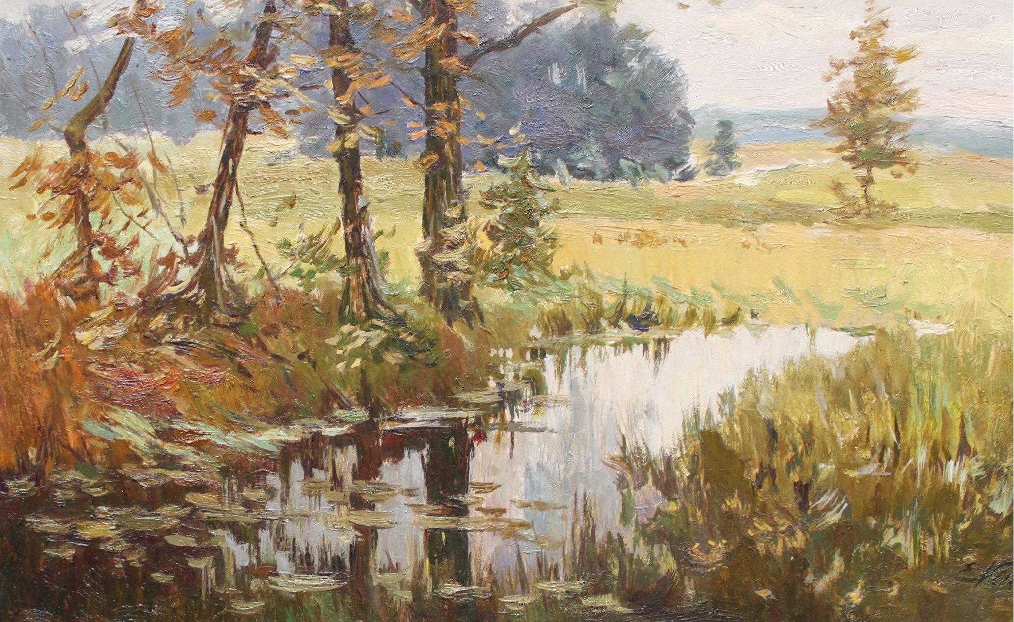 Strom, Karton/Öl, 37,5x49 cm im Angebot 3