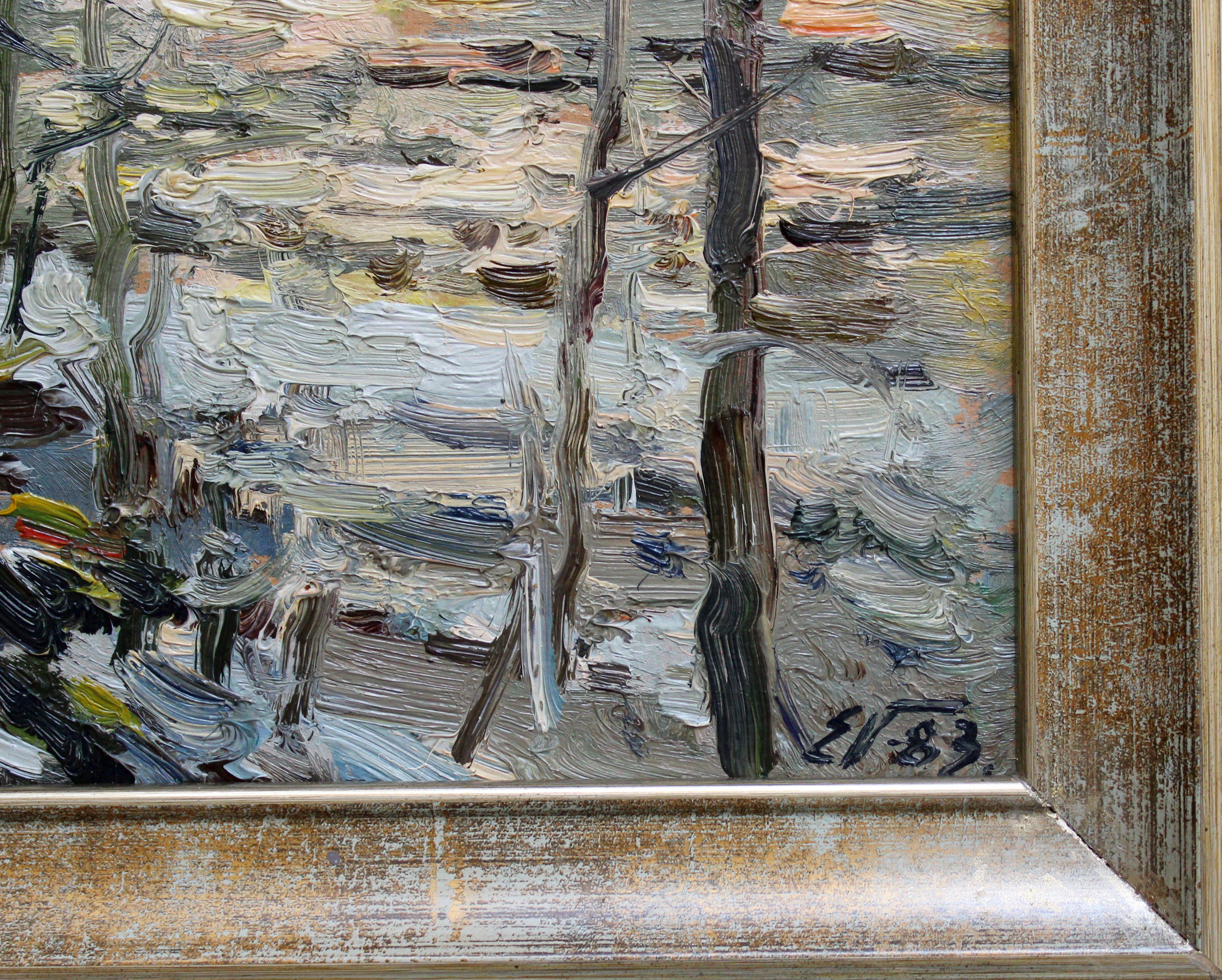 Sonnenblendung in warmem Wasser. 1983. Öl auf Karton, 31x24 cm, Öl (Impressionismus), Painting, von Edgars Vinters