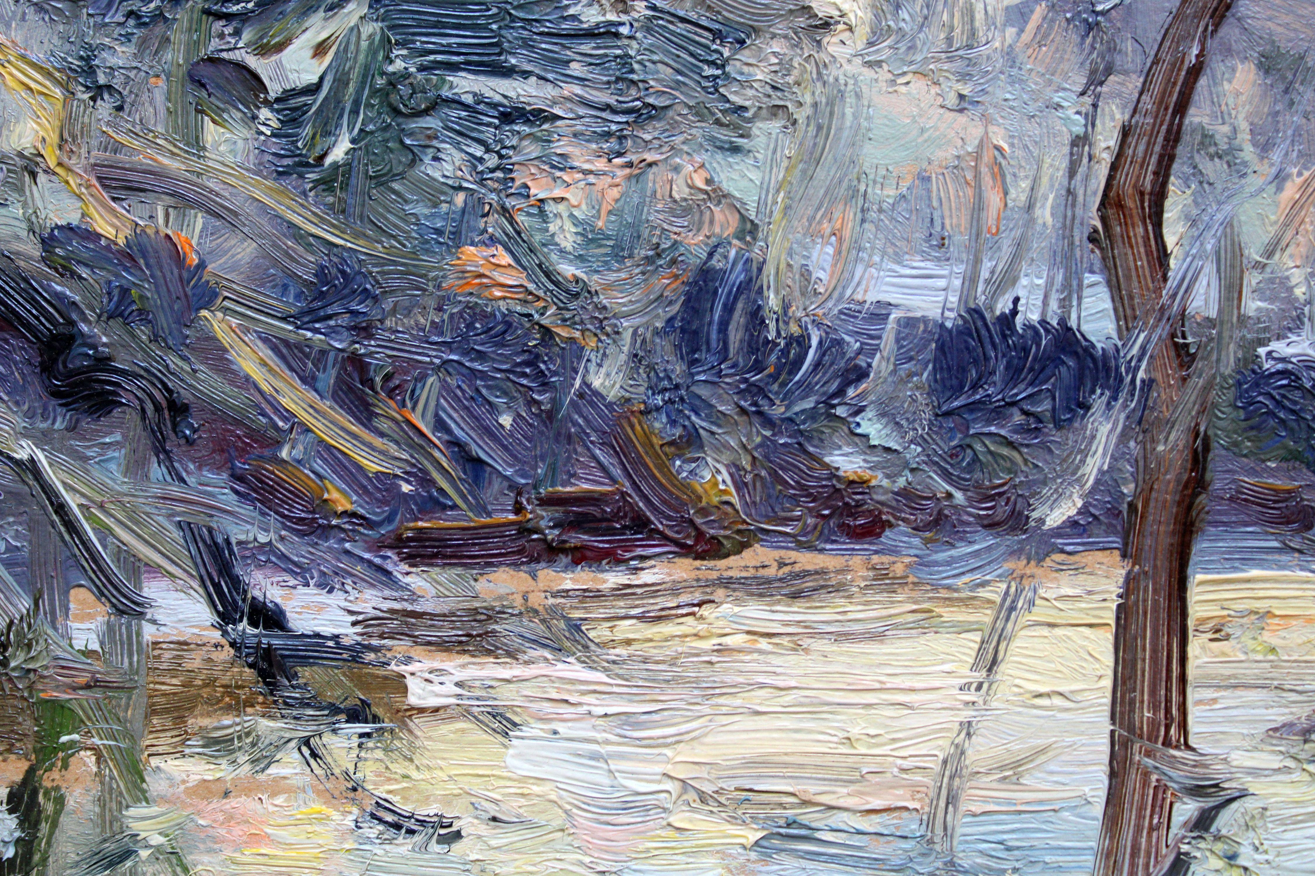 Sonnenblendung in warmem Wasser. 1983. Öl auf Karton, 31x24 cm, Öl im Angebot 1