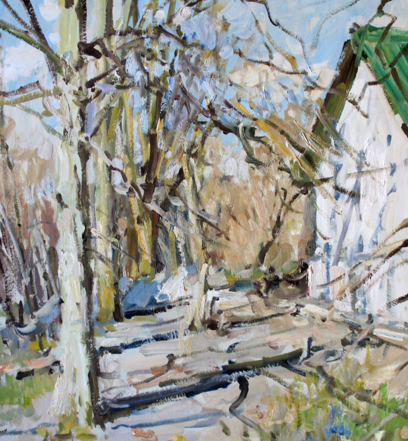 Sonnige Gasse  Cardboard/Öl, 87x65.5 cm, 1971 (Impressionismus), Painting, von Edgars Vinters