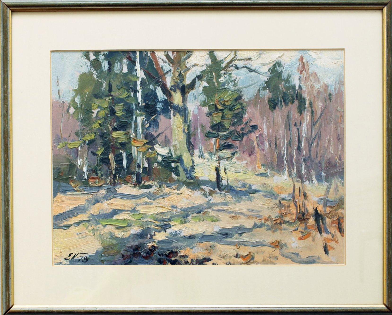 Giornata di sole in autunno, cartone/olio, 23x32 cm in vendita 1
