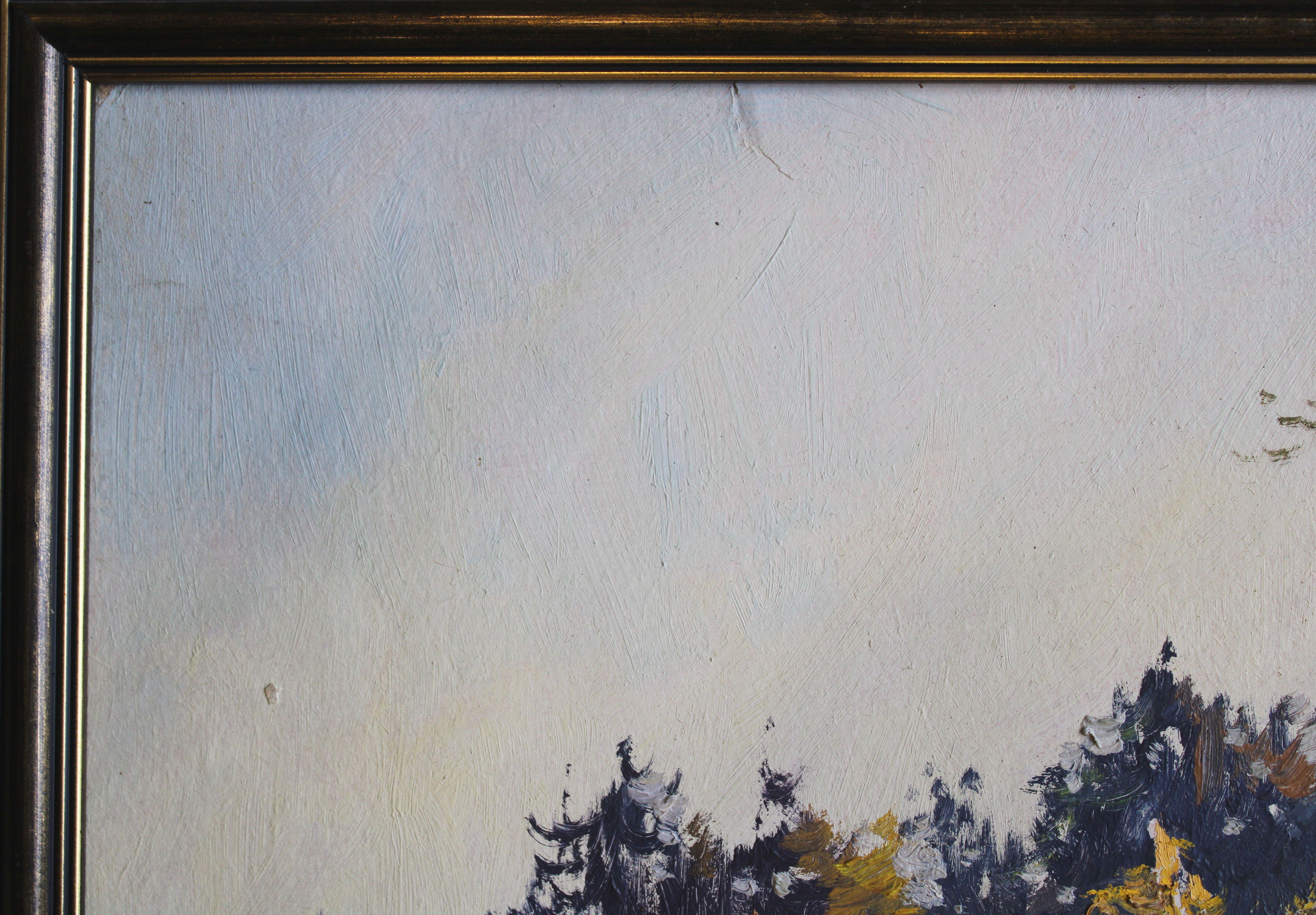 Sunny autumn forest edge. 1960, cardboard, oil, 36x50 cm For Sale 1