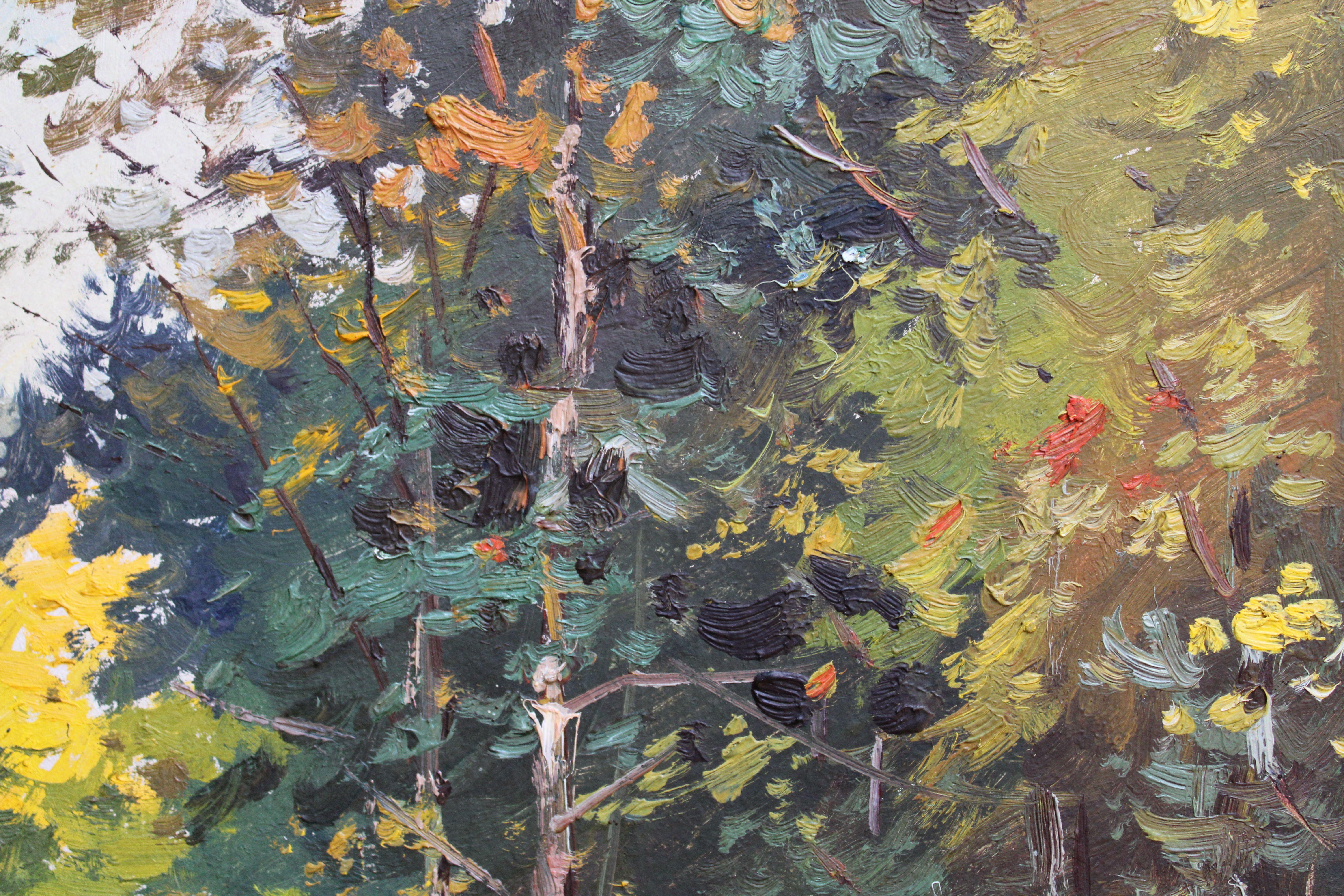 Sunny autumn forest edge. 1960, cardboard, oil, 36x50 cm For Sale 3