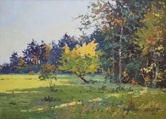 Sunny autumn forest edge. 1960, cardboard, oil, 36x50 cm