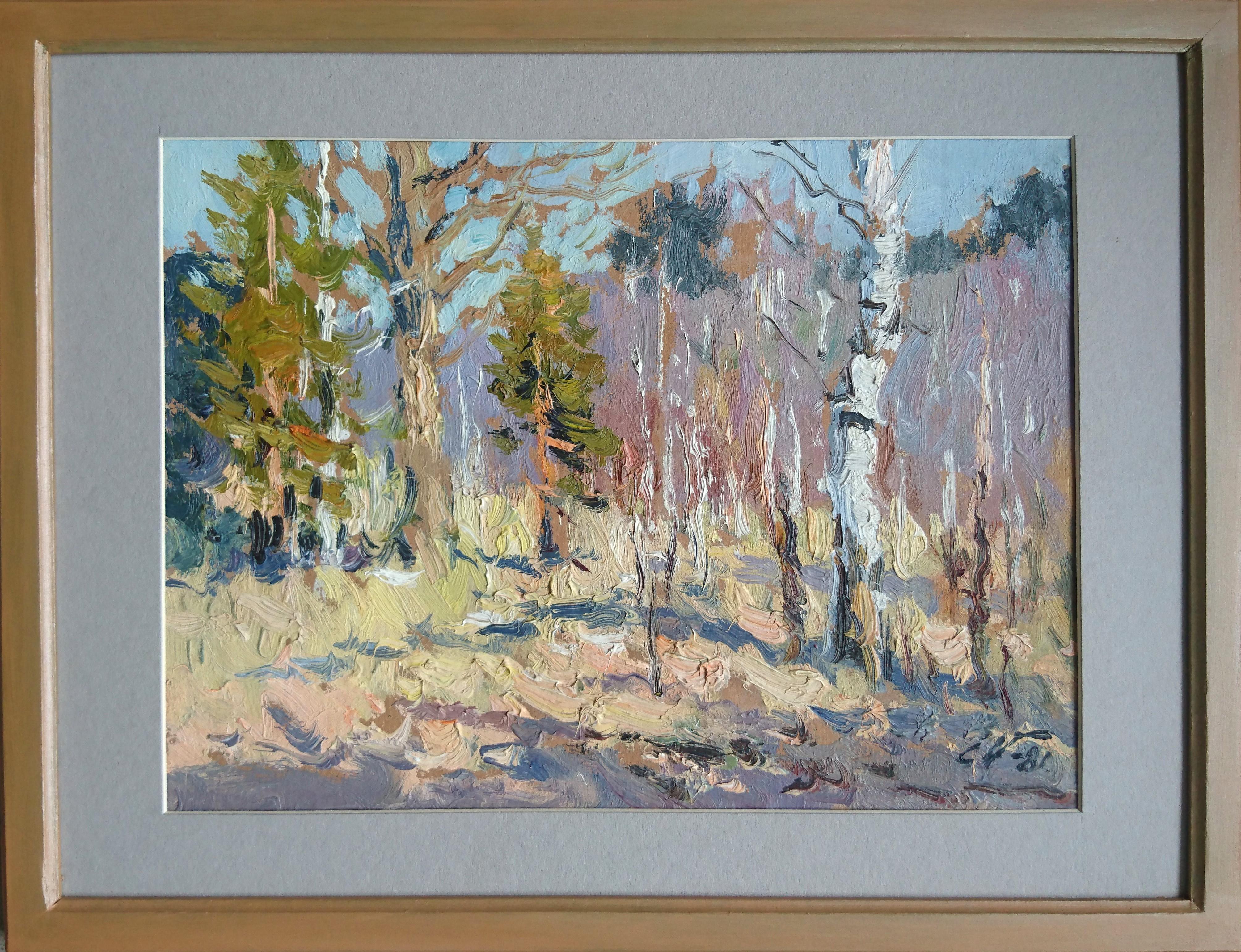 Sunny day. 1981. Oil on cardboard, 22, 5x31, 5 cm - Painting by Edgars Vinters