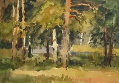 Vintage Sunny day in the forest. 1990. Watercolor on paper, 40x56, 5 cm