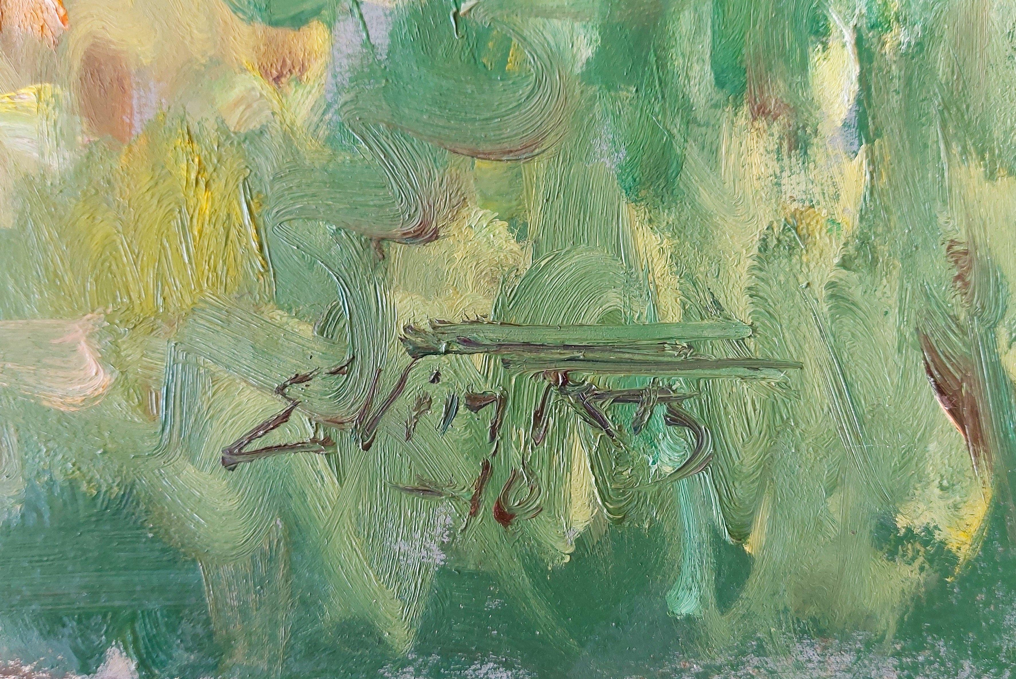 Sunny foliage. 2010. Cardboard, oil. 69x87, 5 cm - Painting by Edgars Vinters