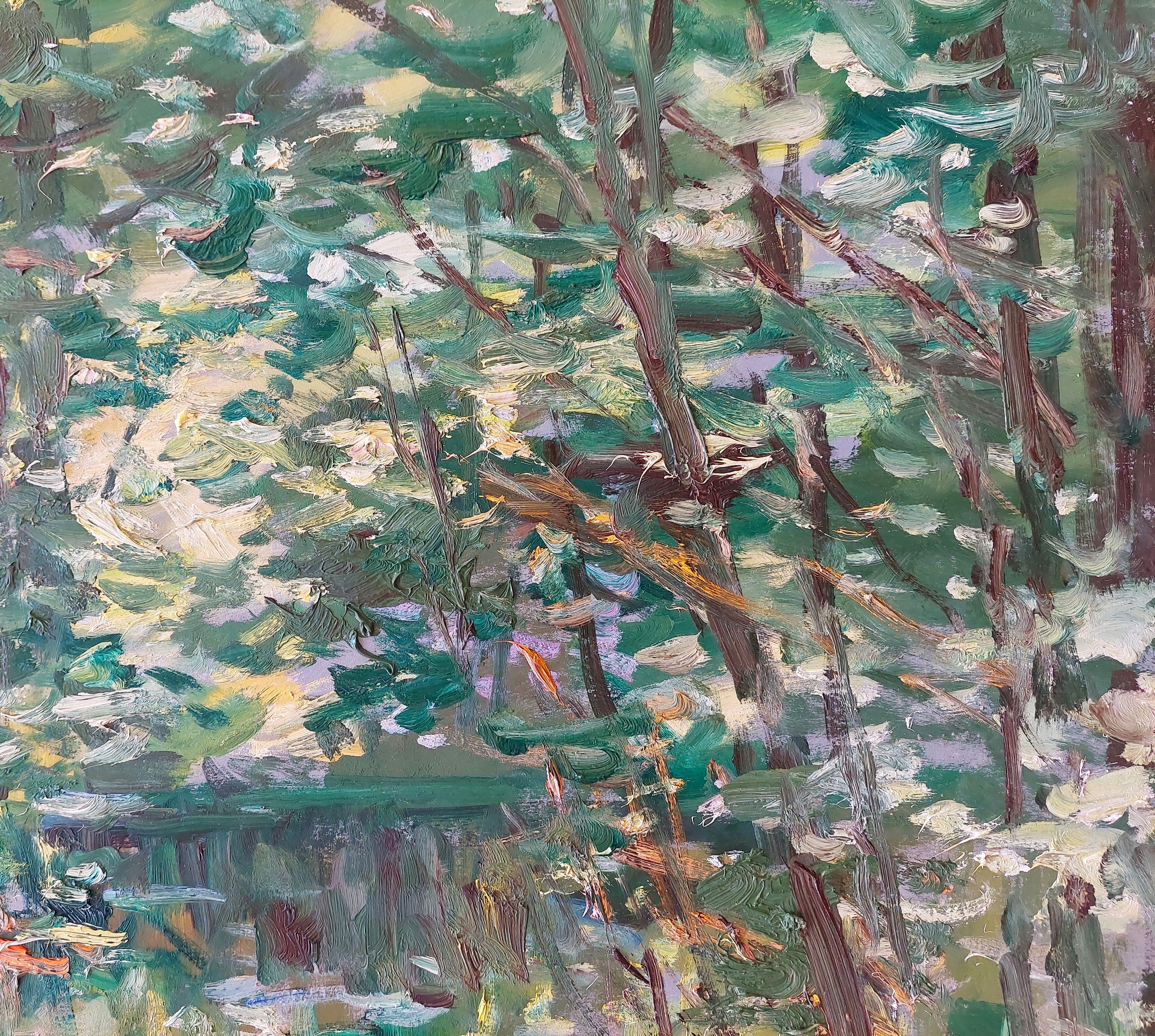 foliage d'un ciel de soleil. 2010. Cardboard, peinture à l'huile. 69 x 87,5 cm - Impressionnisme Painting par Edgars Vinters