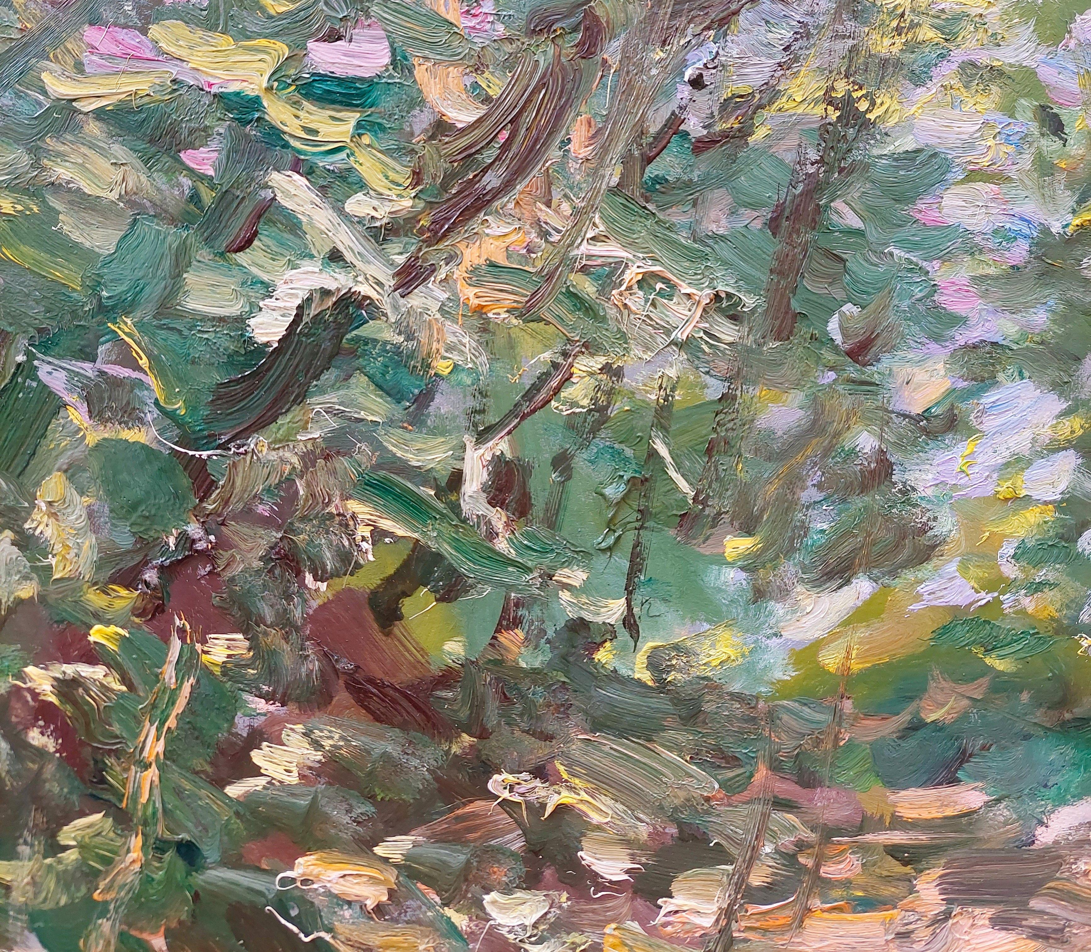foliage d'un ciel de soleil. 2010. Cardboard, peinture à l'huile. 69 x 87,5 cm en vente 1