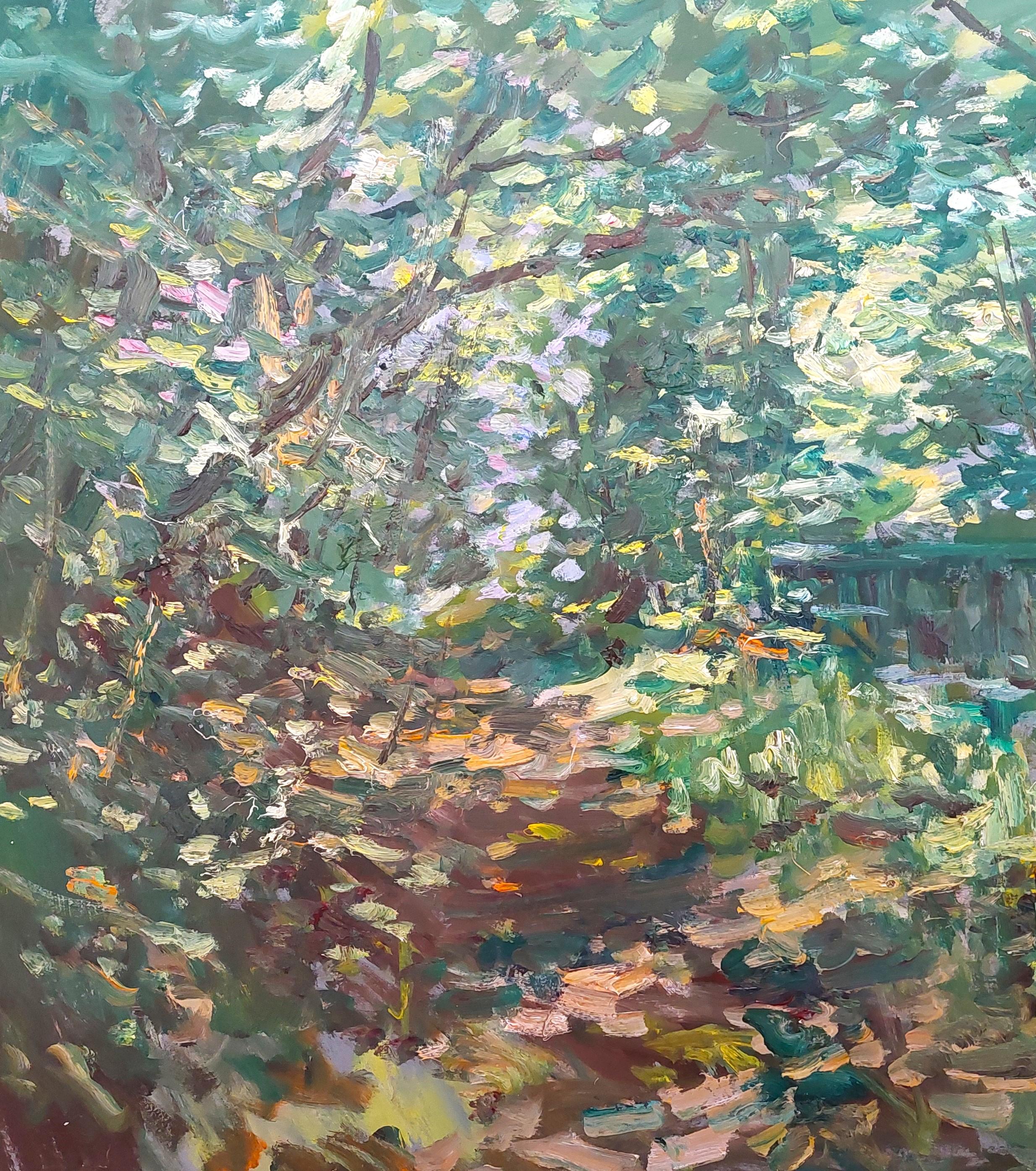 foliage d'un ciel de soleil. 2010. Cardboard, peinture à l'huile. 69 x 87,5 cm en vente 2