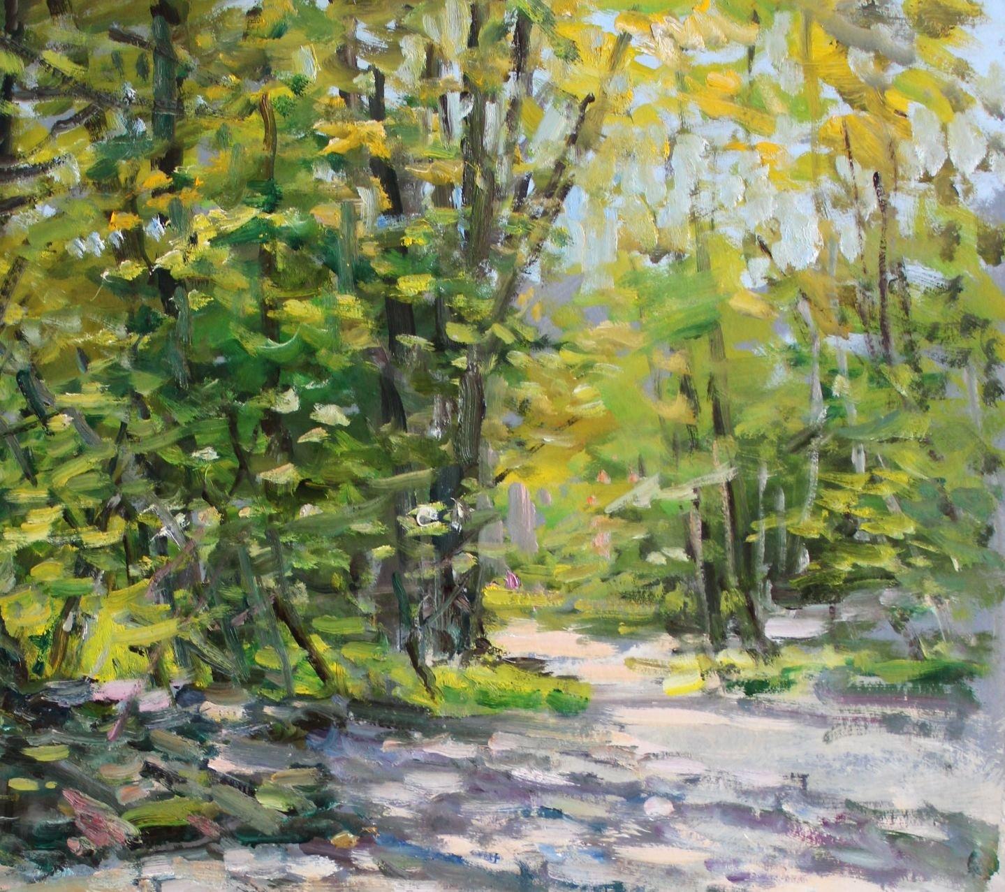 Sonniger Wald  Karton/Öl, 90x70cm im Angebot 1
