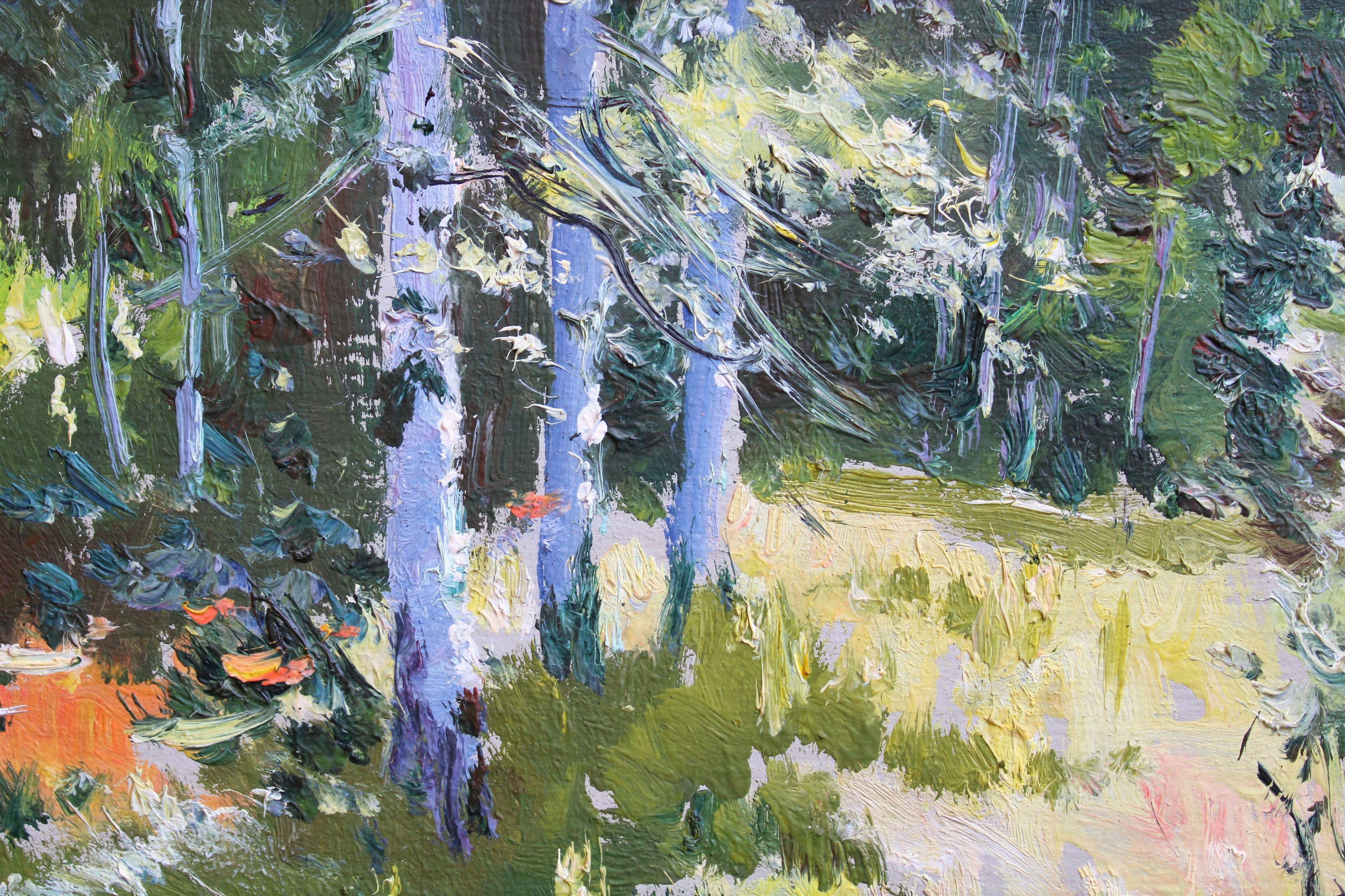 Sunny meadow. 1985, cardboard, oil, 21.5x33 cm For Sale 1