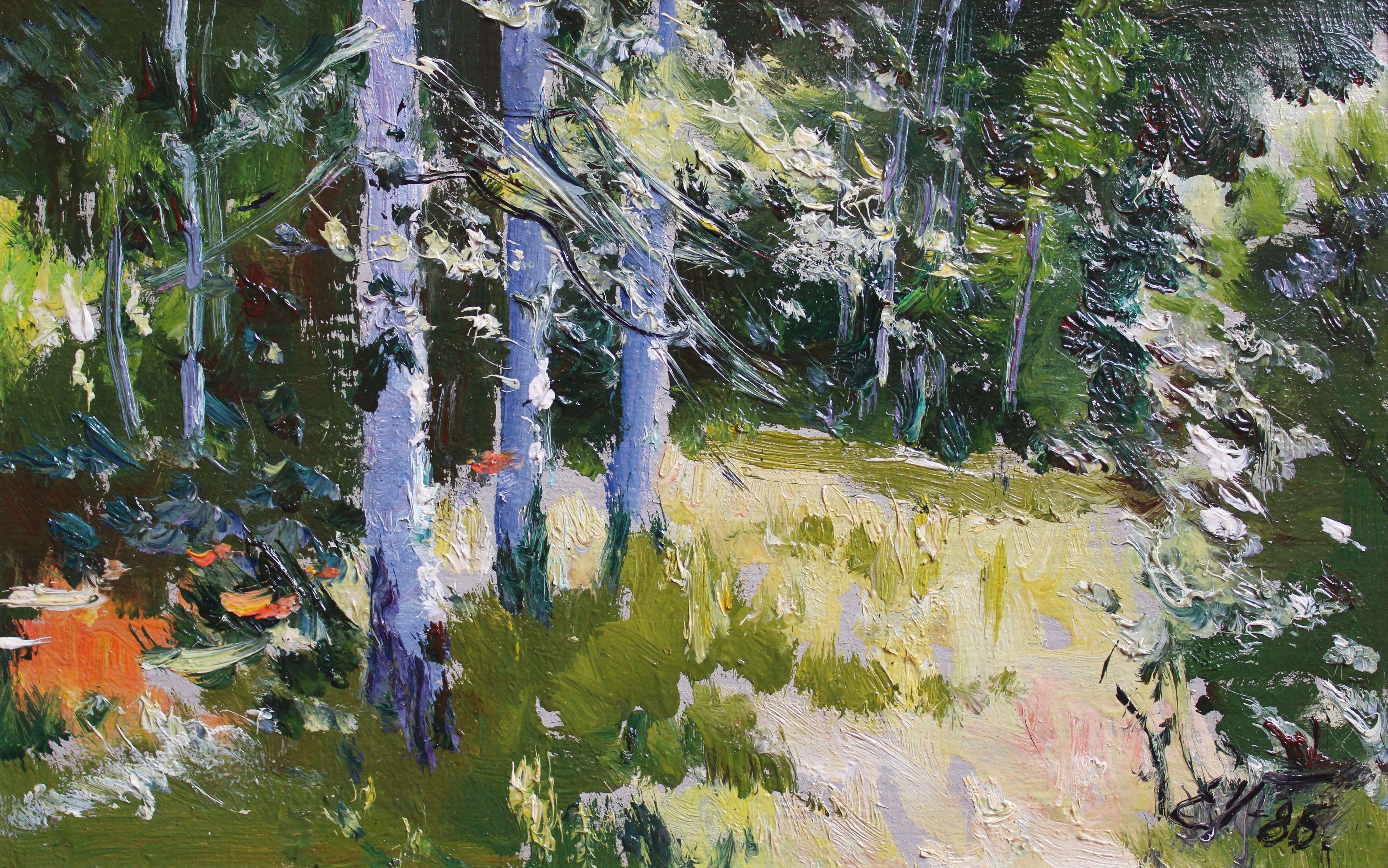 Sunny meadow. 1985, cardboard, oil, 21.5x33 cm