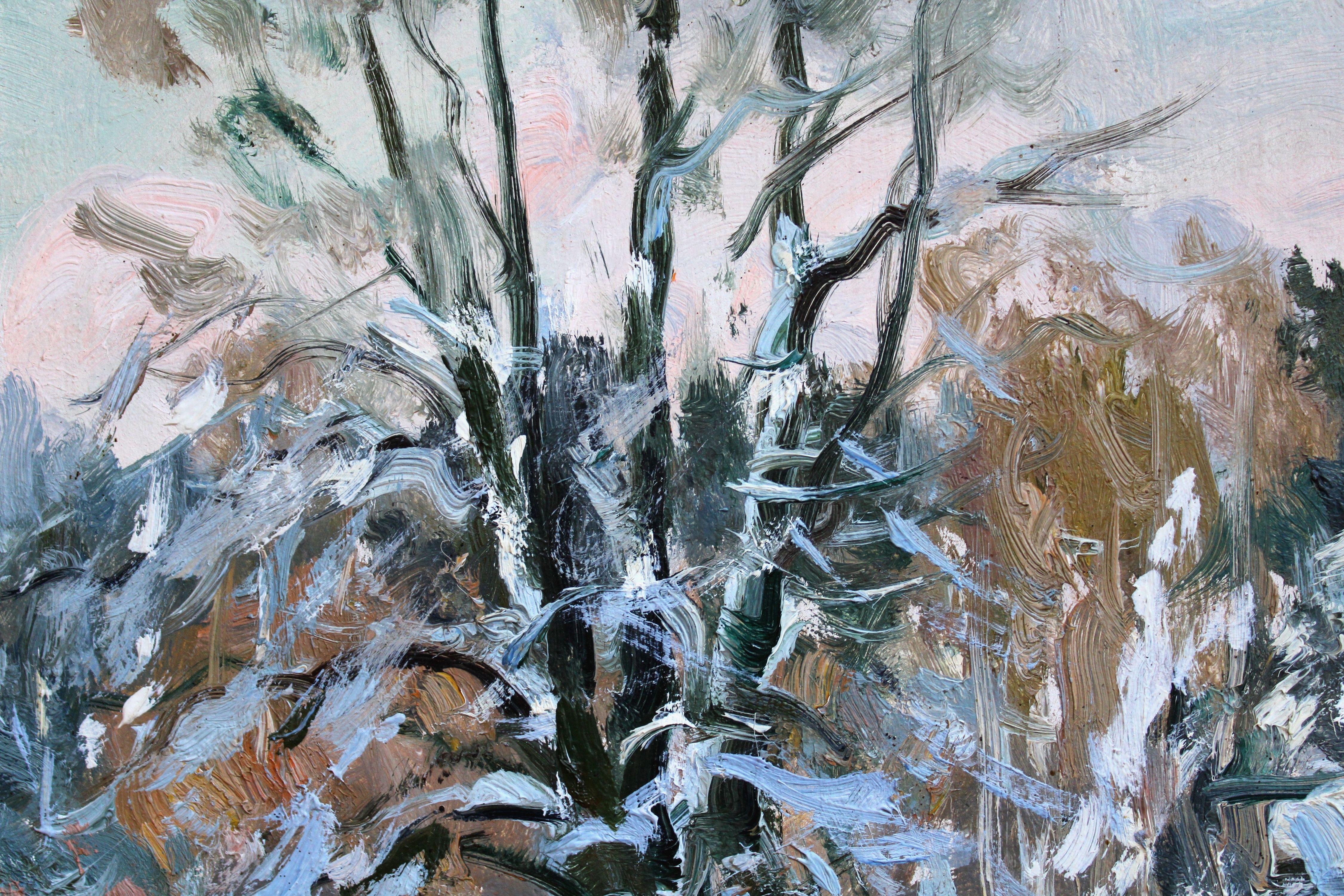 Sunny winter landscape. 1985, cardboard, oil, 45x58 cm For Sale 1