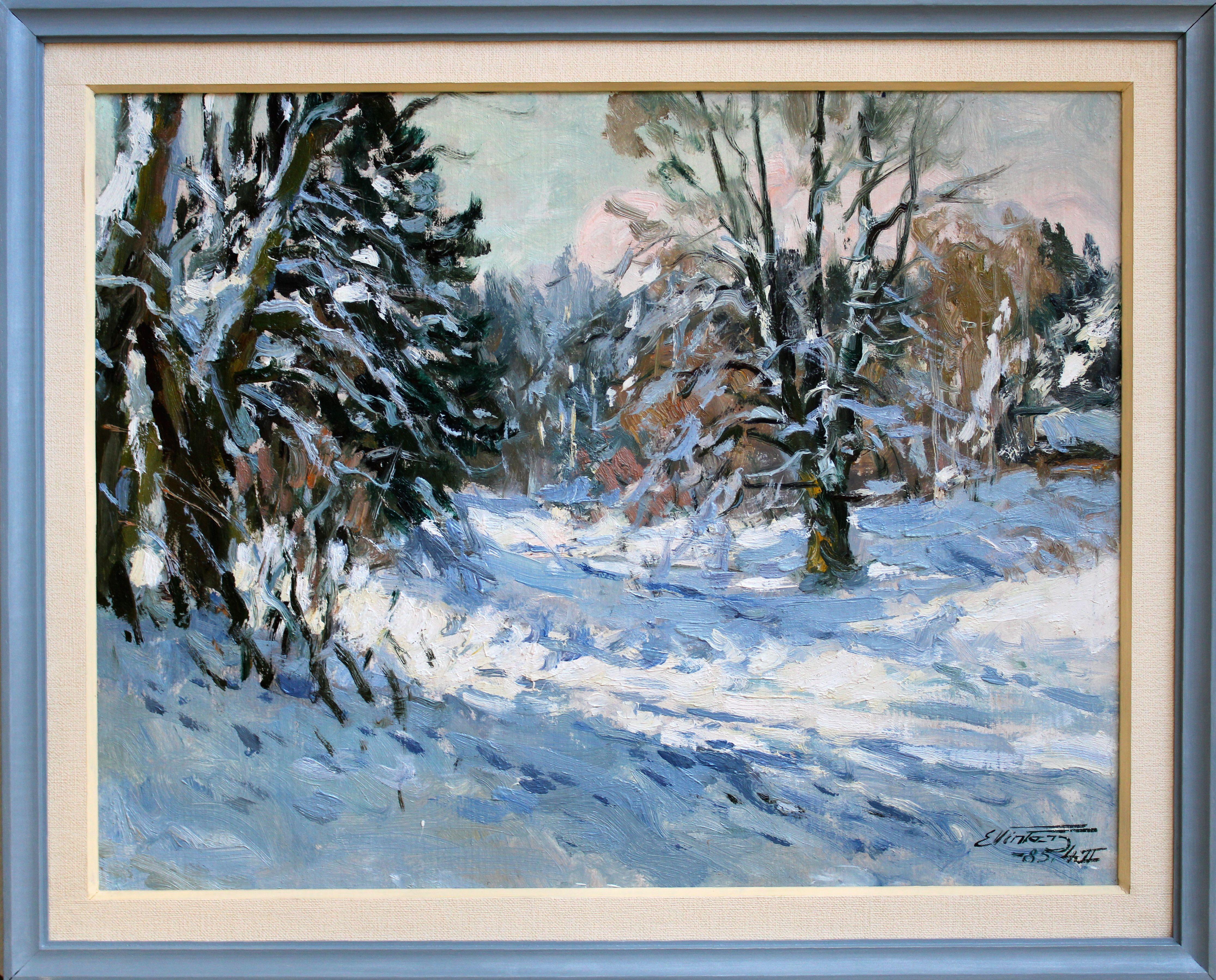 Paisaje soleado de invierno. 1985, cartón, óleo, 45x58 cm

Edgar Vinters (1919-2014)
Edgar Vinters trabaja con técnicas de óleo, acuarela y monotipo. An He pinta paisajes en distintas estaciones y flores. En 1970 el lugar significativo en su