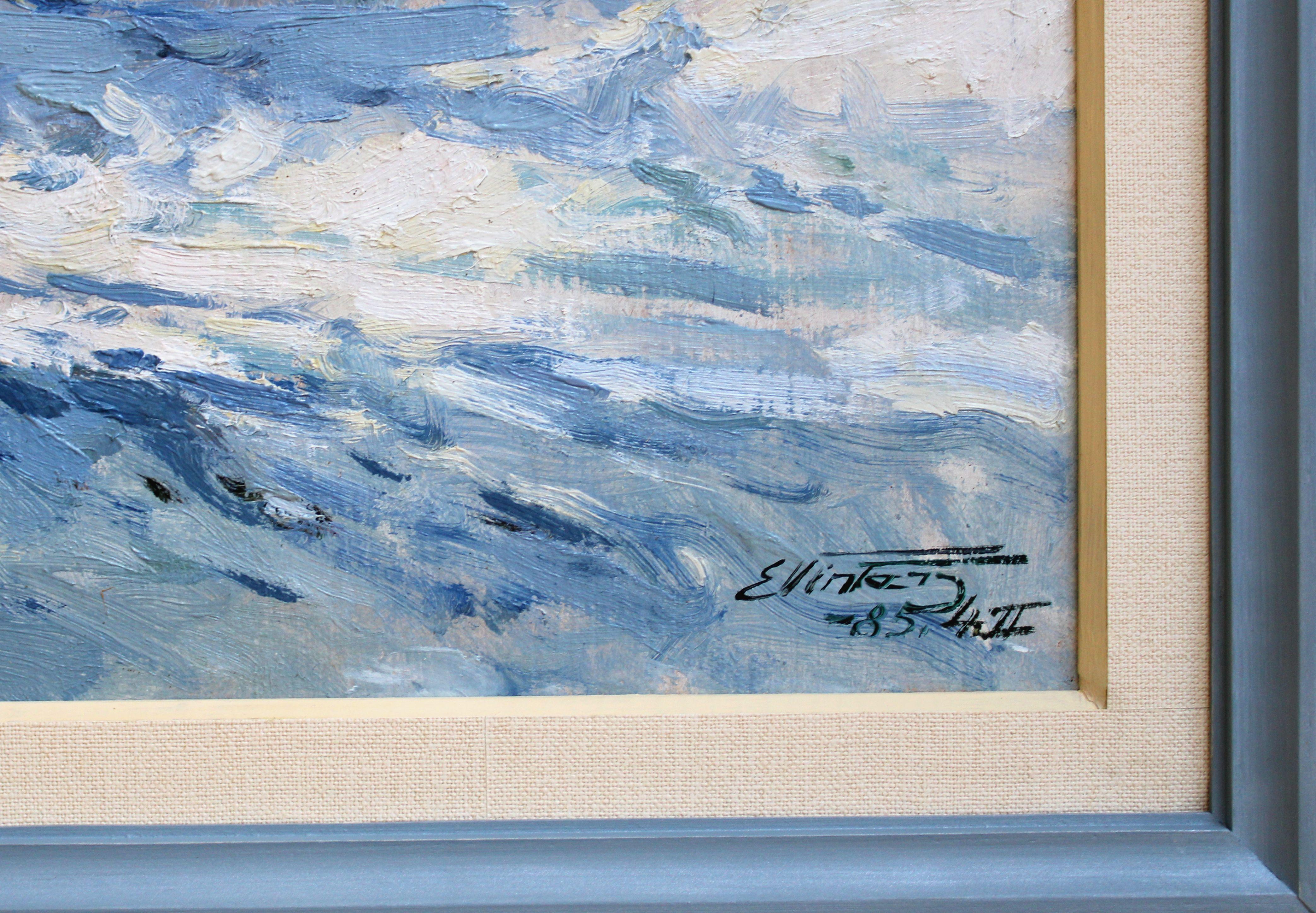 Paisaje soleado de invierno. 1985, cartón, óleo, 45x58 cm en venta 2