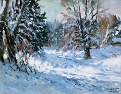 Retro Sunny winter landscape. 1985, cardboard, oil, 45x58 cm
