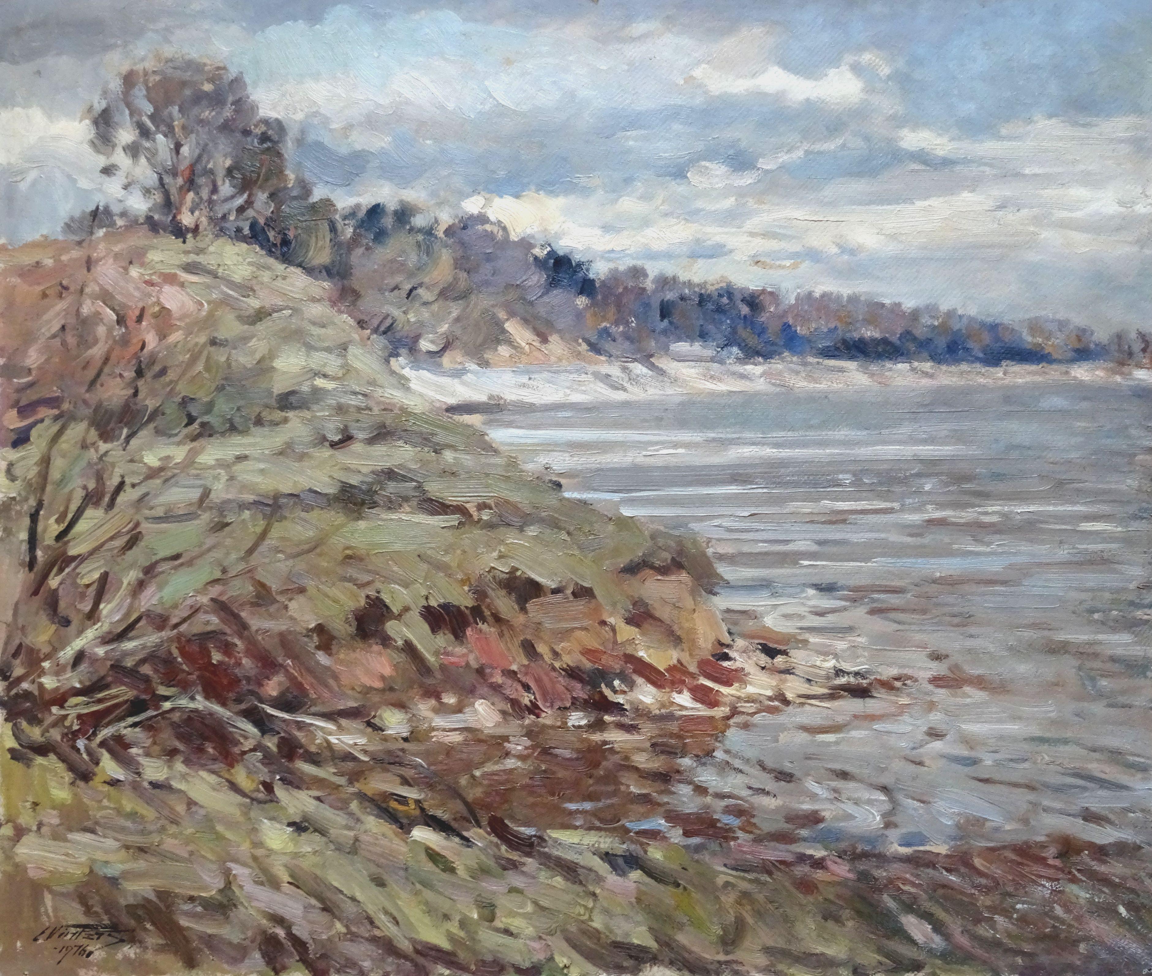 The river. 1976, oil on board, 81x95 cm - Art by Edgars Vinters