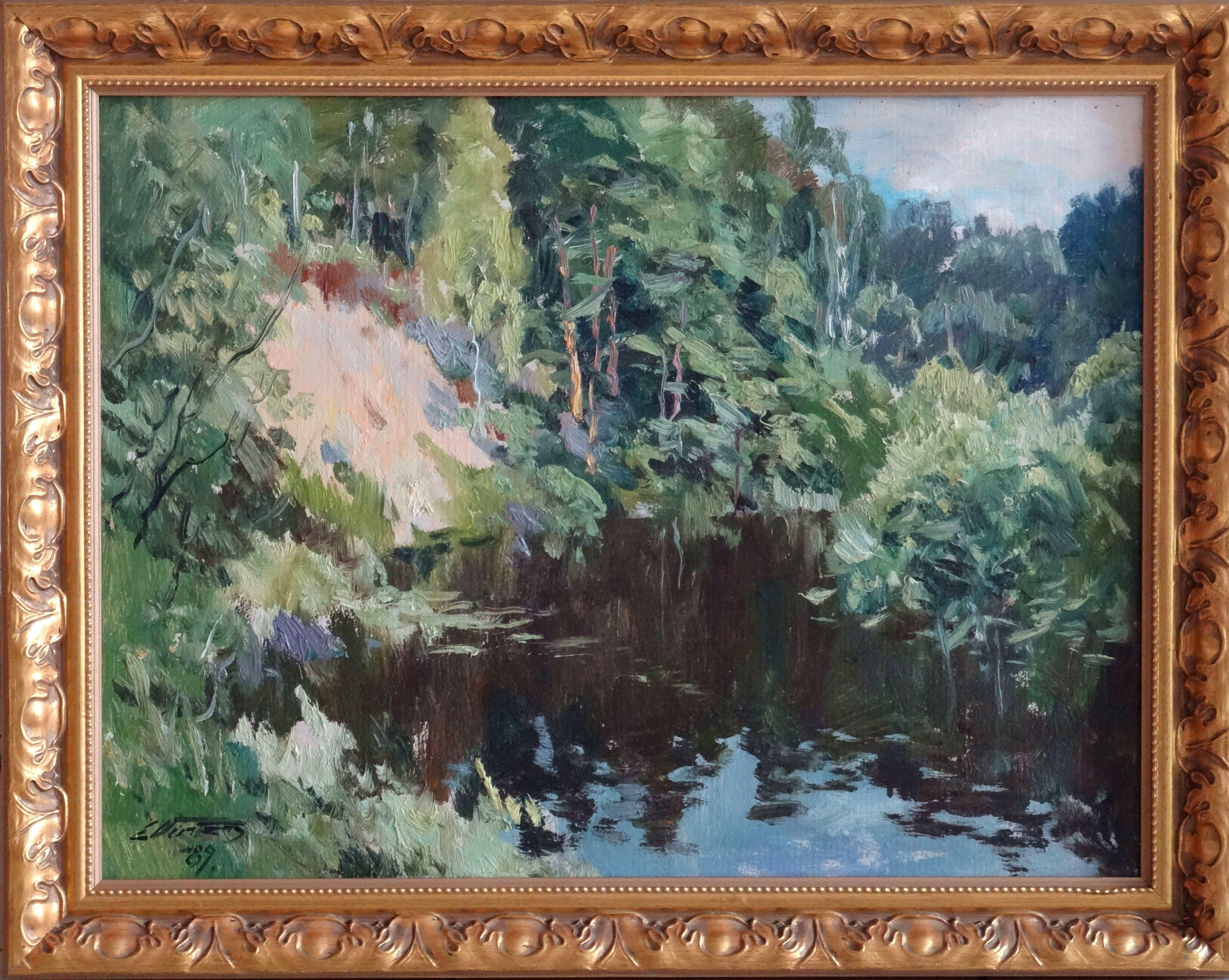 The river. 1989, oil on cardboard, 46x60, 5 cm - Art by Edgars Vinters