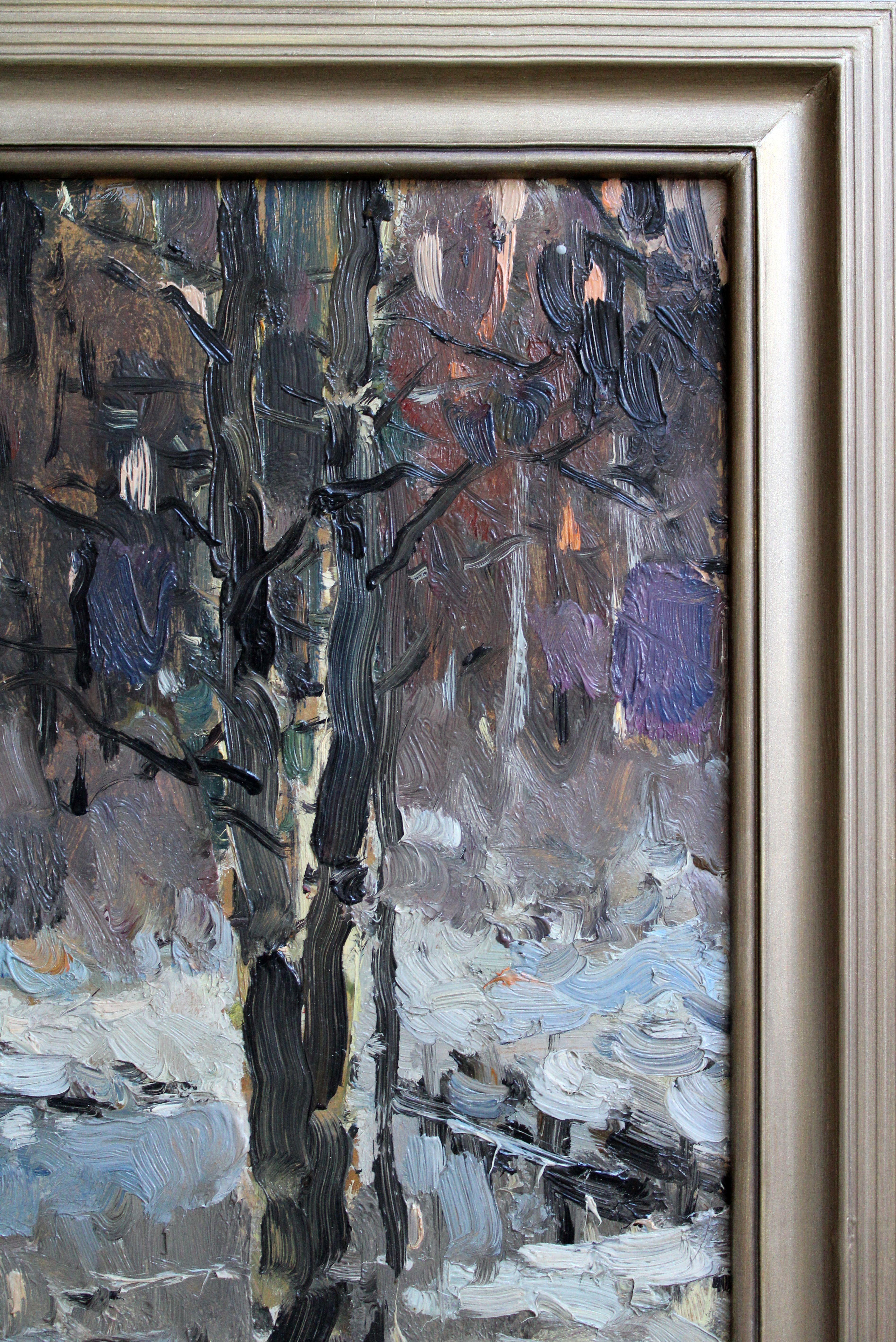 Hiver. 1978, carton, huile, 48x45 cm

Edgars Vinters (1919-2014)
Edgars Vinters travaille à l'huile, à l'aquarelle et au monotype. Il peint des paysages en différentes saisons et des fleurs. En 1970, la place significative dans sa créativité prend