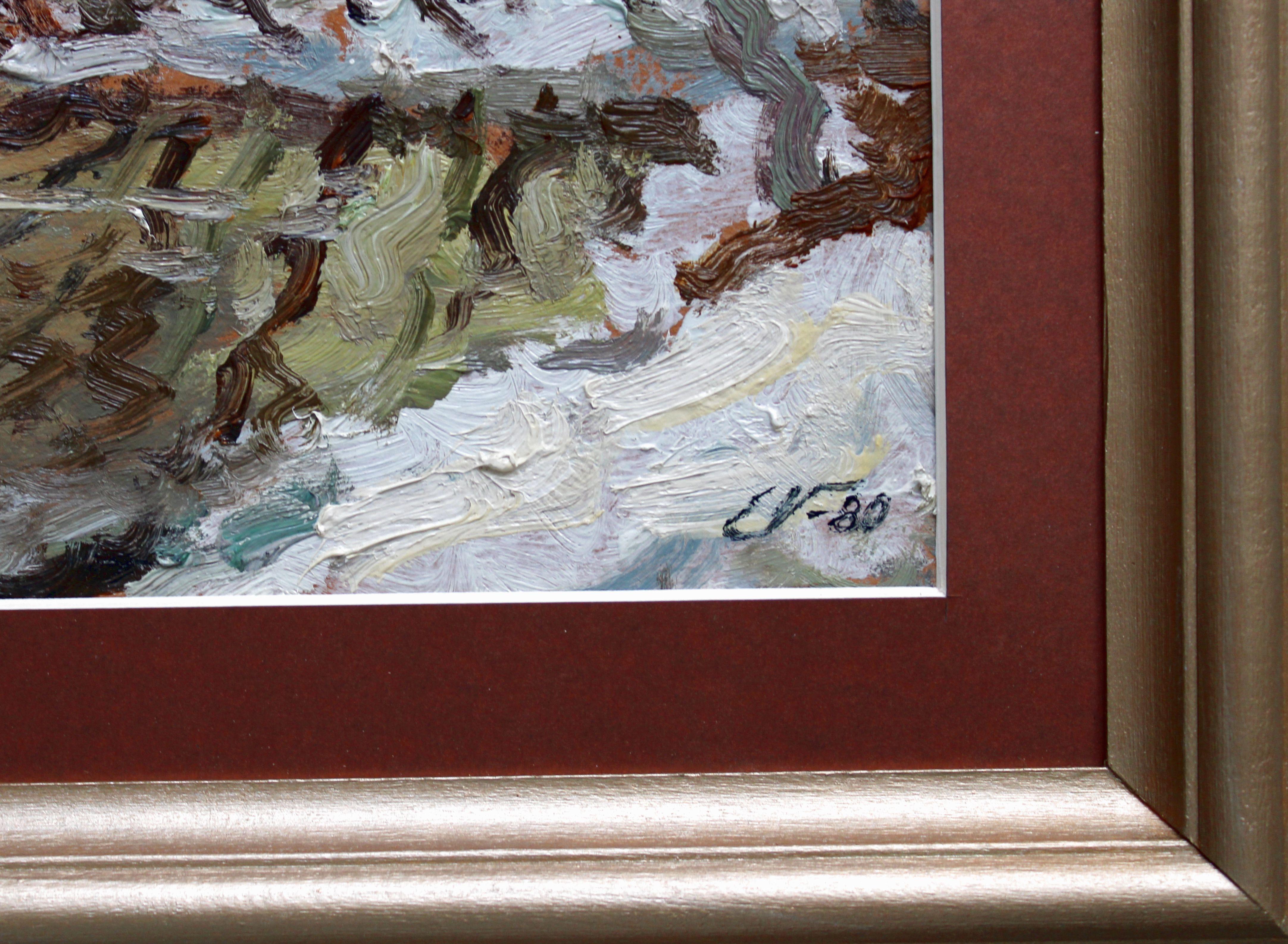 Paysage d'hiver. 1980. Huile sur carton, 24 x 32,5 cm - Impressionnisme Art par Edgars Vinters