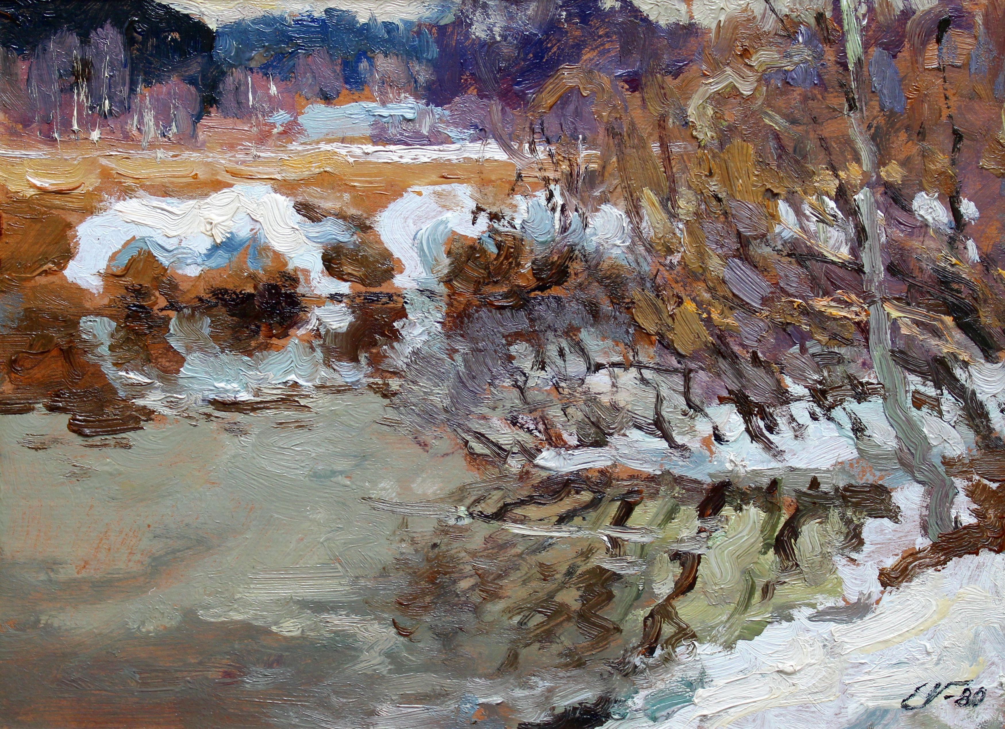 Winterlandschaft. 1980. Öl auf Karton, 24x32,5 cm