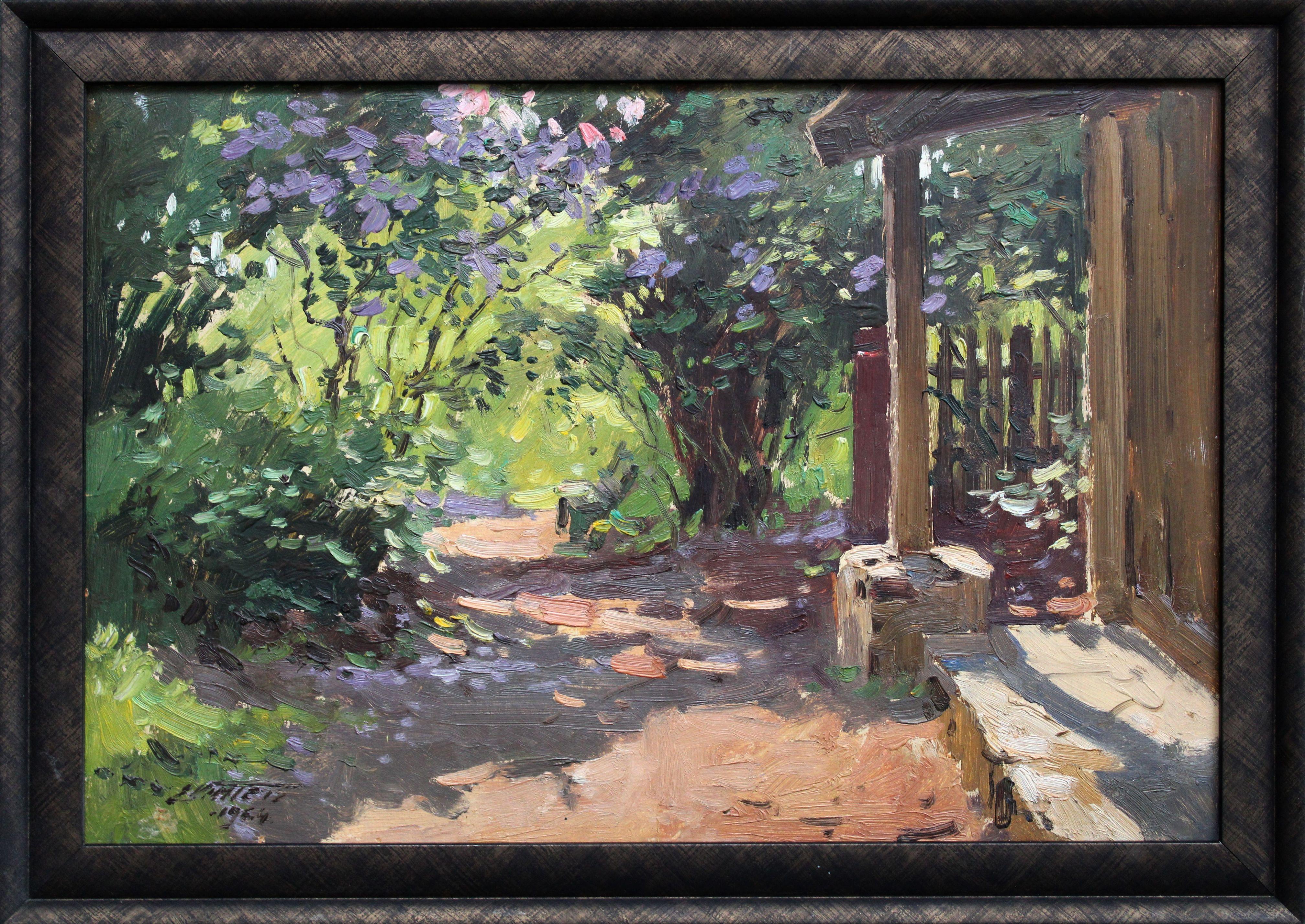 Hof an der Veranda. 1964, Karton, Öl, 37x54,5 cm (Impressionismus), Painting, von Edgars Vinters