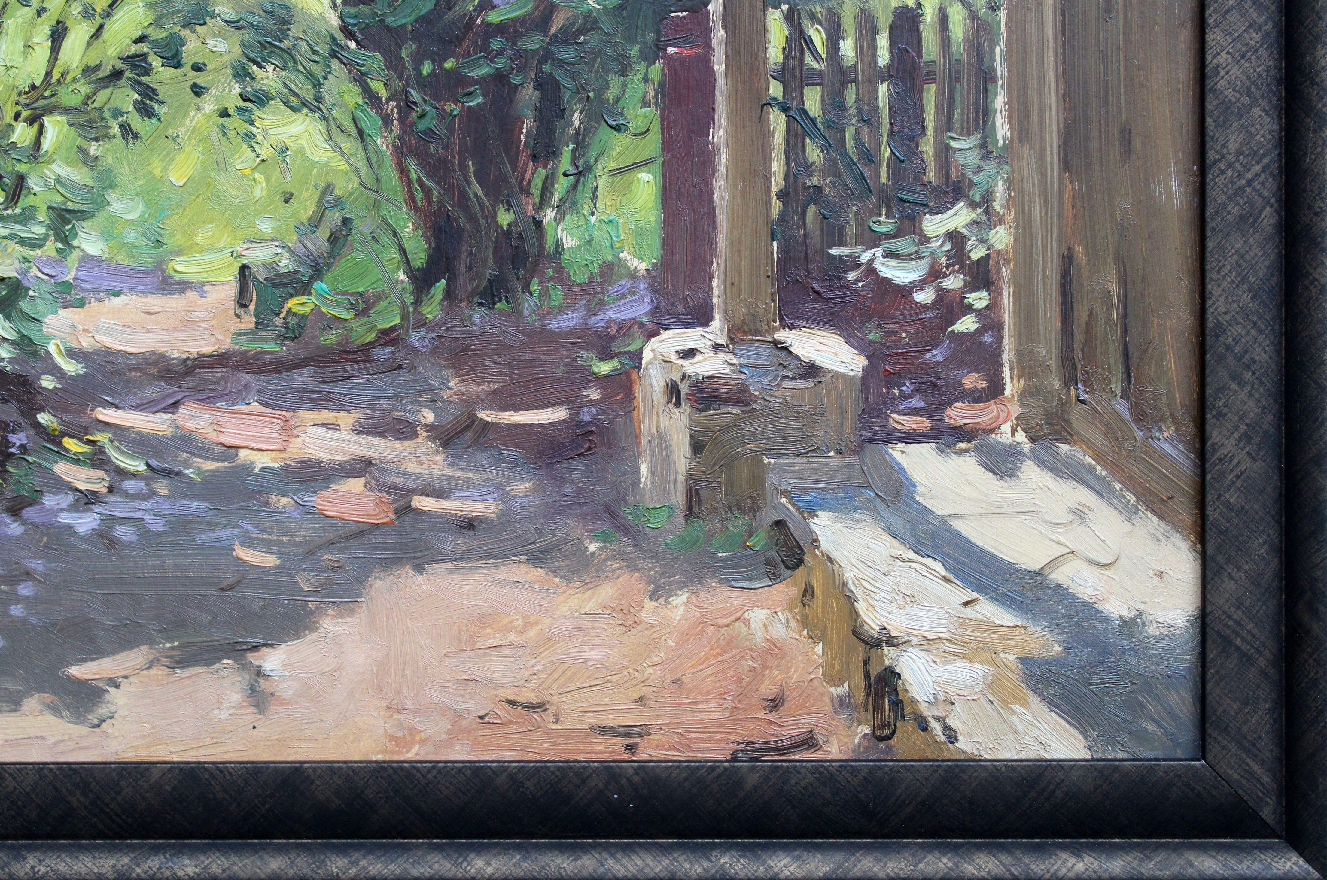 Yard by the veranda. 1964, cardboard, oil, 37x54.5 cm For Sale 2