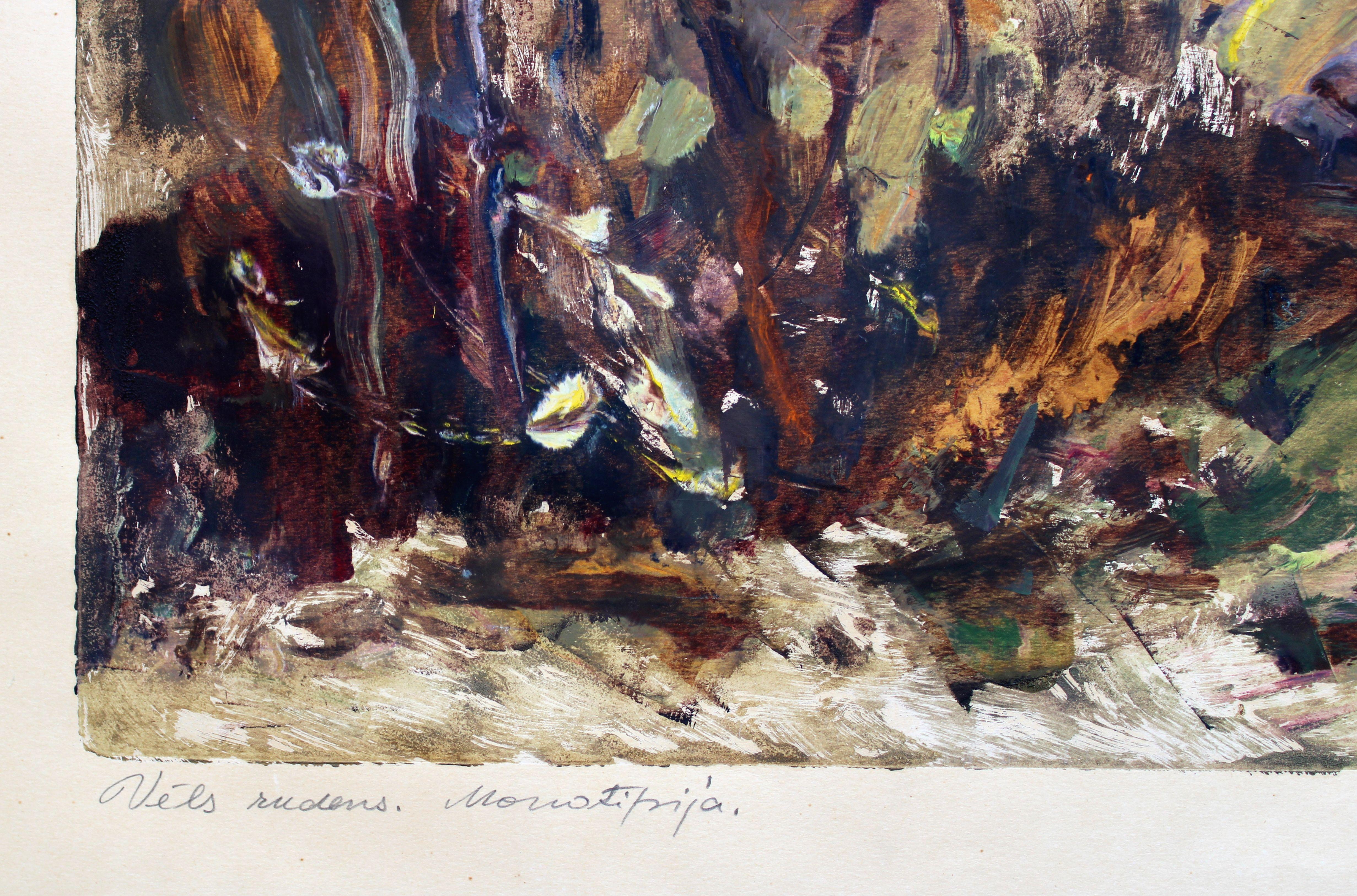 Late autumn. 1972. Paper, monotype. 42x61.5 cm - Impressionist Art by Edgars Vinters