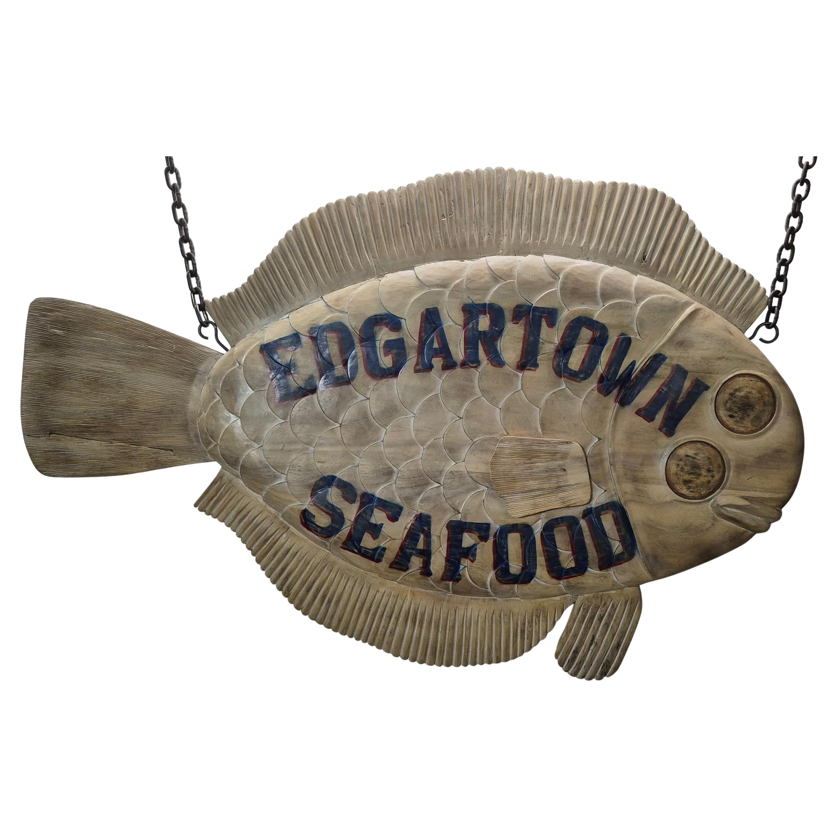 Edgartown Seafood Carved Flounder Trade Sign