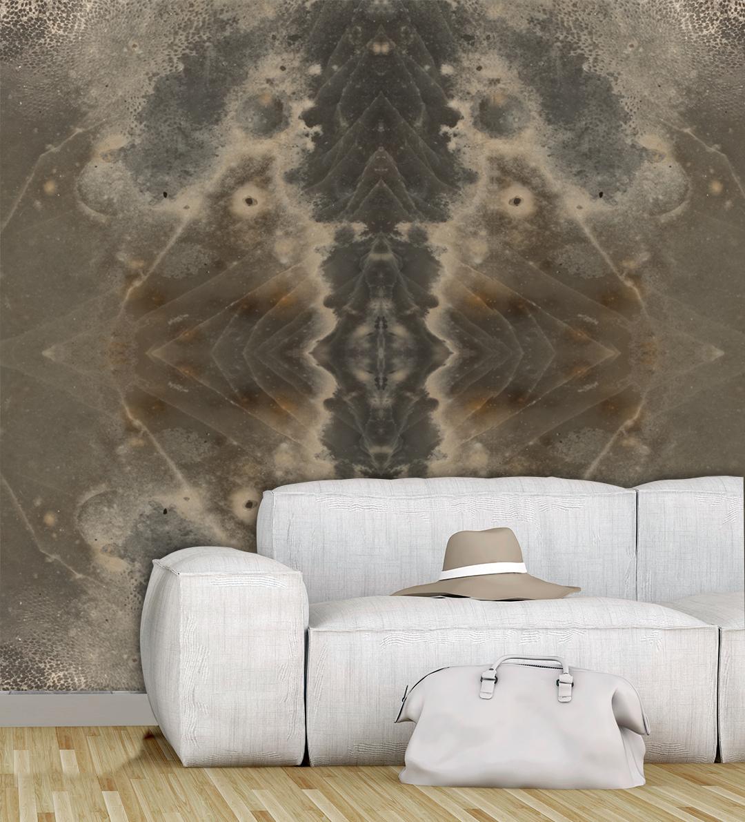 Serpent Shell Mural from our Collection no 5,  inspired by seashells, reflects the tranquility, natural beauty, and calmness of the seashore. The layers of neutral tones create a depth and texture evoking the different shades and patterns found in