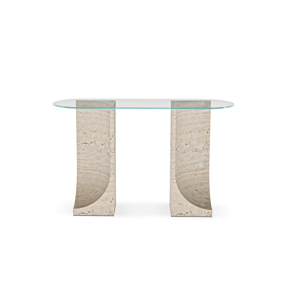 Edge console by Collector
Dimensions: W 130 x D 45 x H 80 cm
Materials: glass, travertino
Other materials available.

The Collector brand aims to be part of the daily life by fusing furniture to our home routine and lifestyle, that’s why we’ve