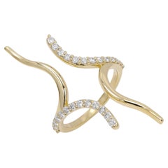 Edge Diamond Ring 14 Karat Gelbgold Natürliche Diamanten Gold Wavy Ring