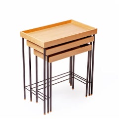 EDGE Nesting Table, Oak Top, Black Metal Legs, Honey
