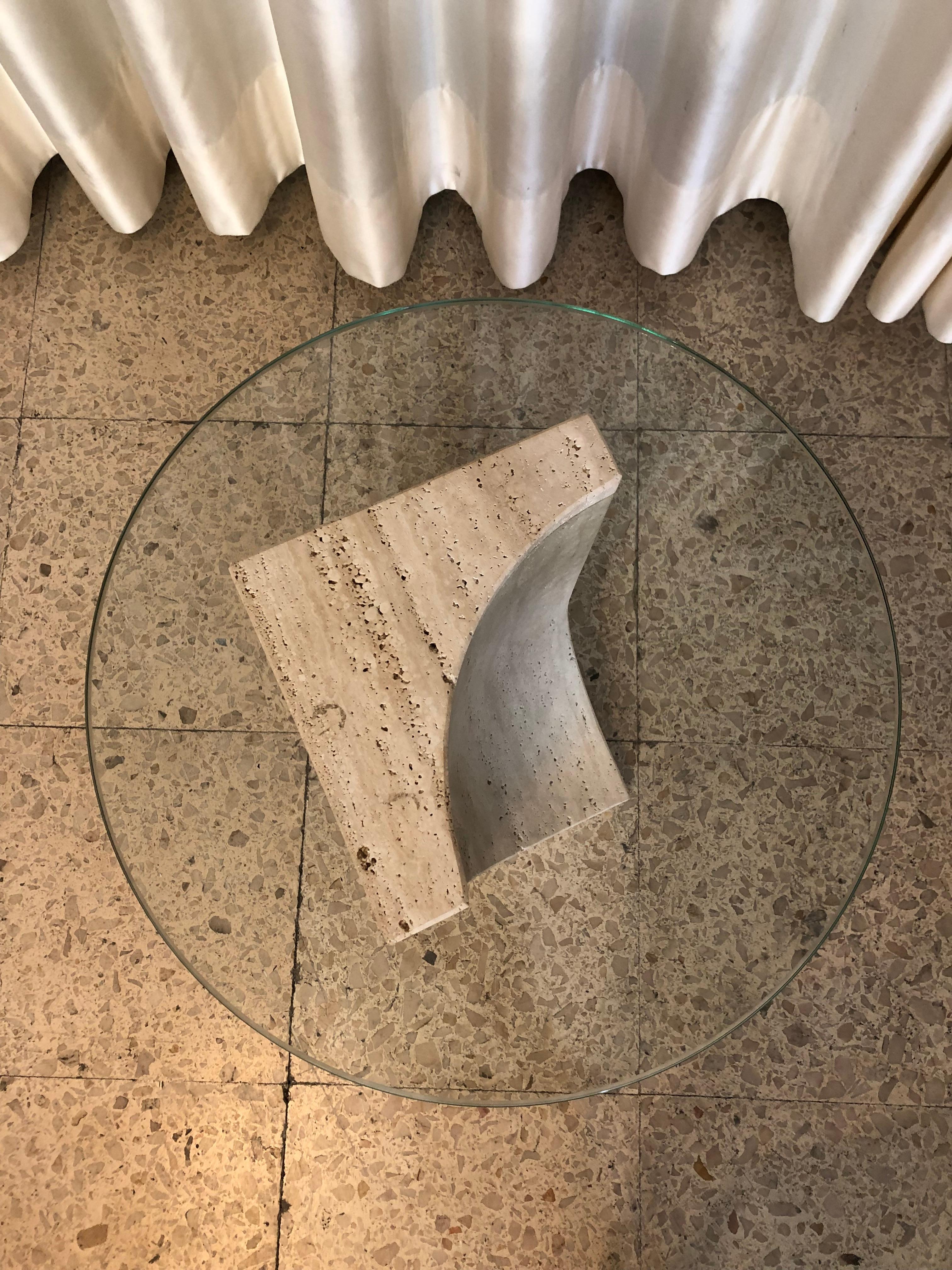 Verre Table d'appoint avec marbre travertin fabriqué au Portugal par Collector Studio en vente