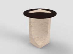 Edge Side Table in Travertino Marble and Dark Oak by Collector Studio