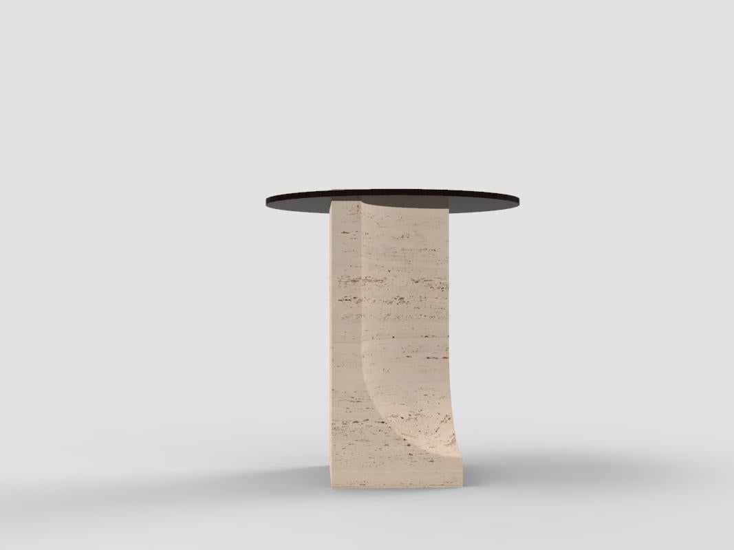 Edge Side Table in Travertino Marble and Dark Oak by Collector Studio In New Condition For Sale In Castelo da Maia, PT