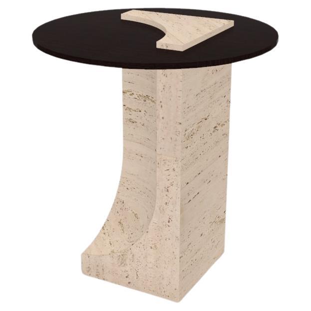 Edge Side Table in Travertino Marble and Dark Oak by Collector Studio