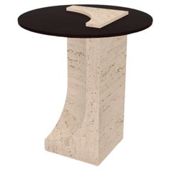 Edge Side Table in Travertino Marble and Dark Oak by Collector Studio