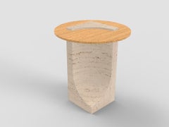 Edge Side Table in Travertino Marble and Oak by Collector Studio
