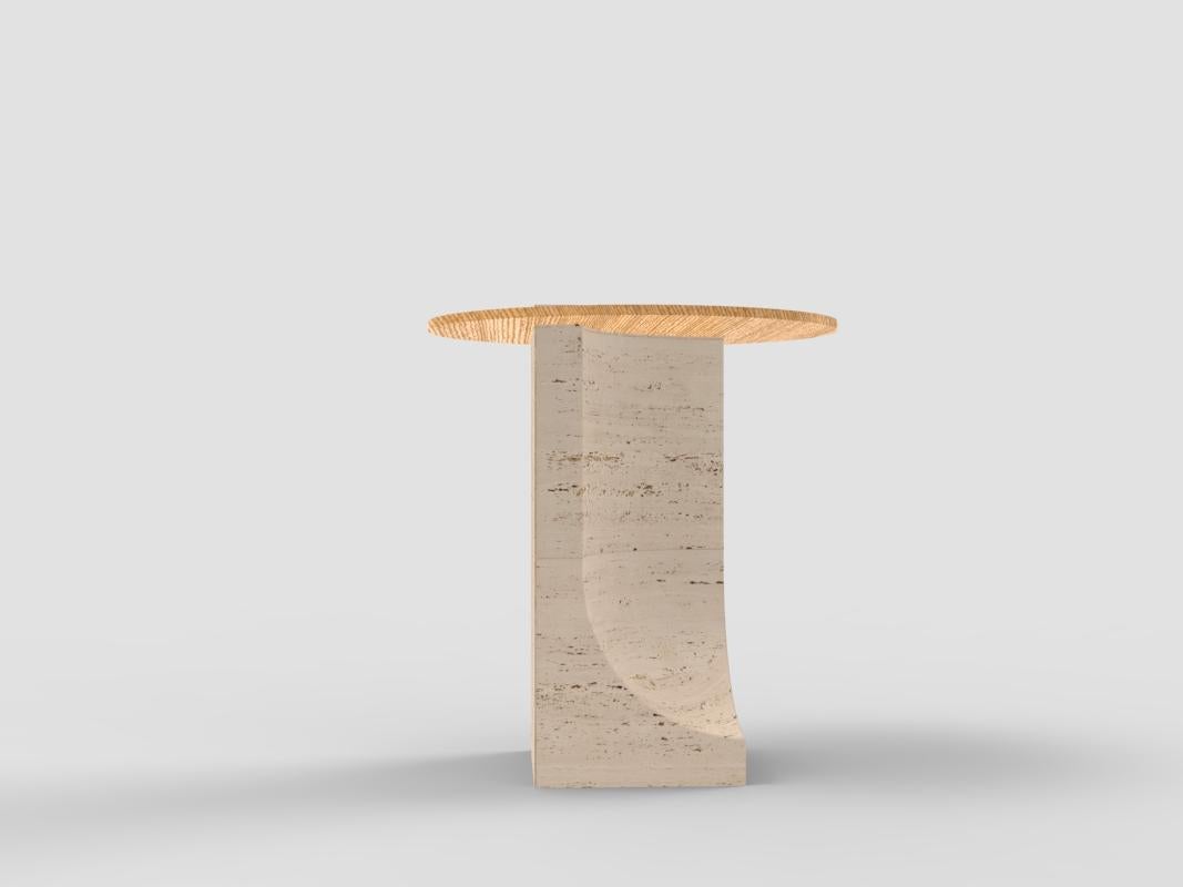 Edge Side Table in Travertino Marble and Oak by Collector Studio In New Condition For Sale In Castelo da Maia, PT